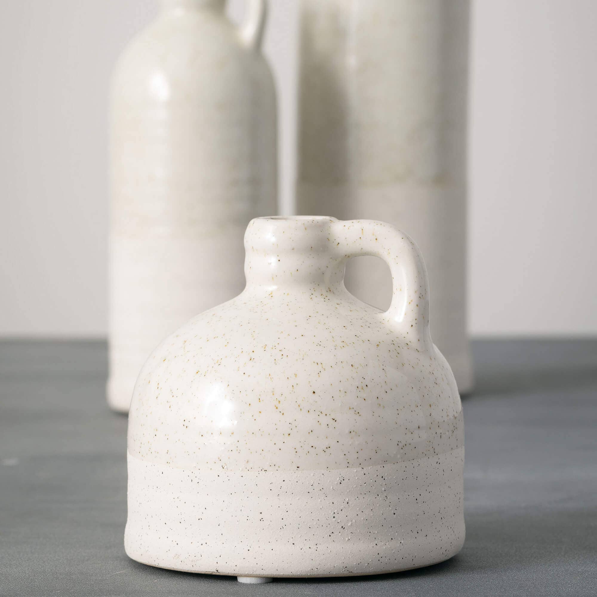 Set of 3 White Speckled Jug Vase