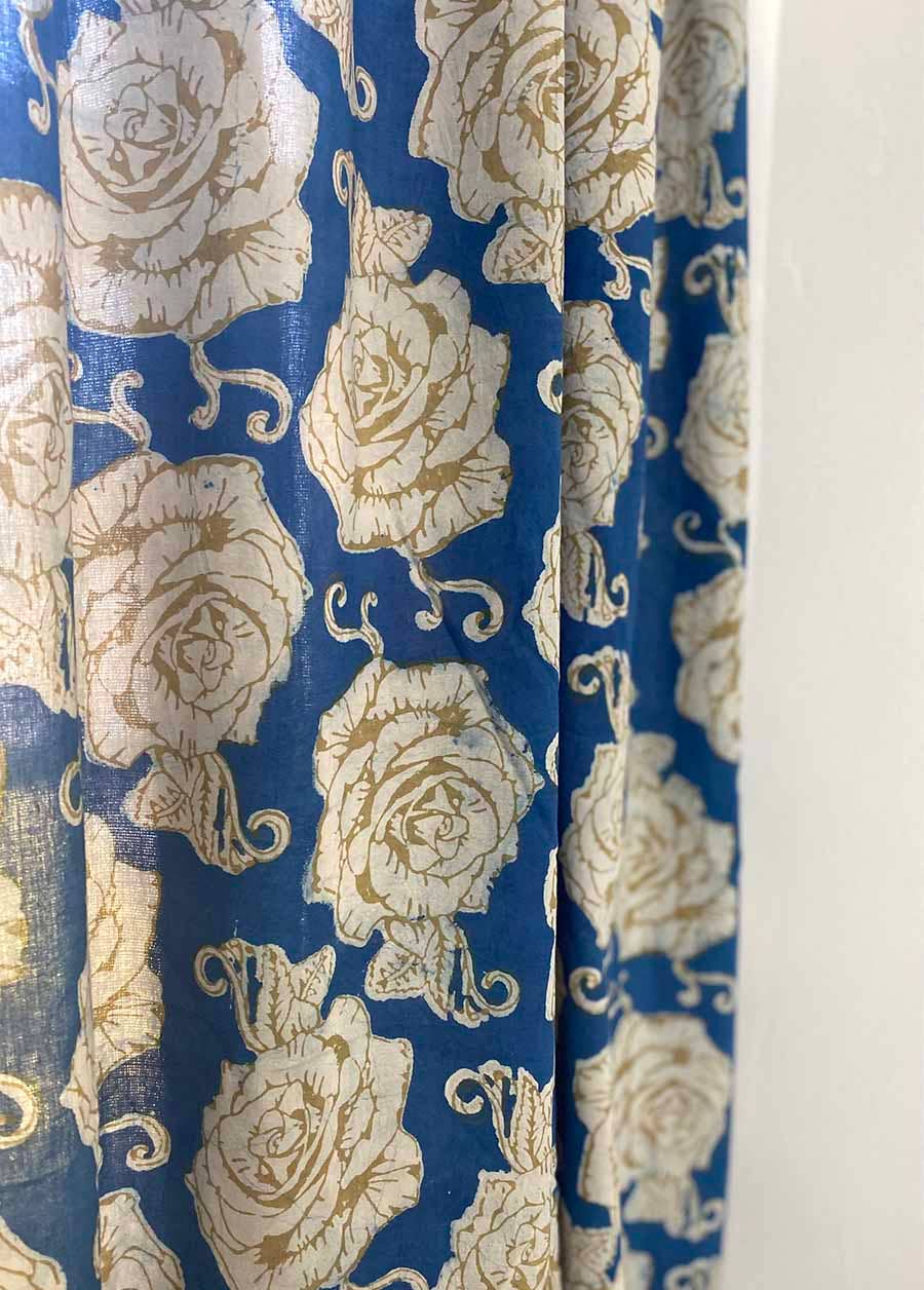 Light Blue & Gold Window Room Curtains Drapes - Rose Gold