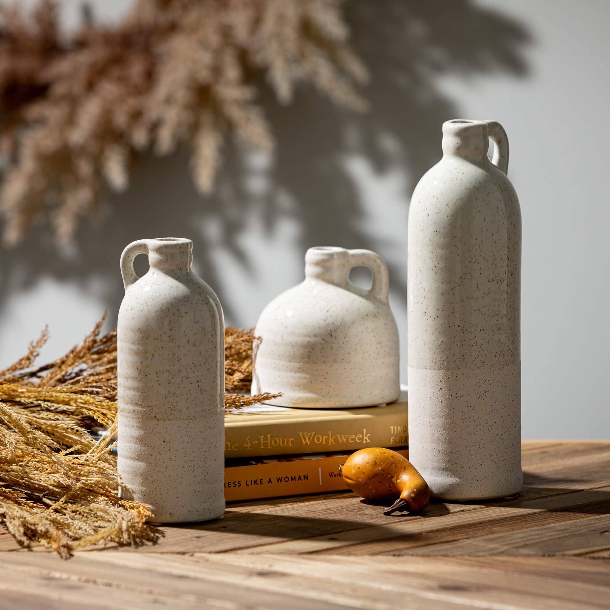 Set of 3 White Speckled Jug Vase