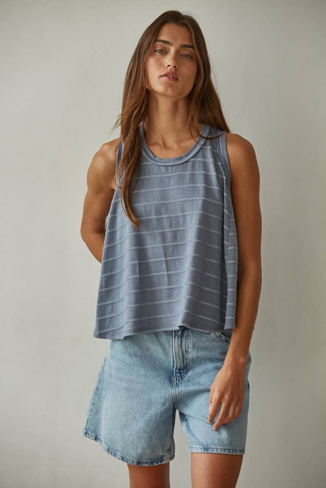 Knit Striped Round Neck Sleeveless Tank Top