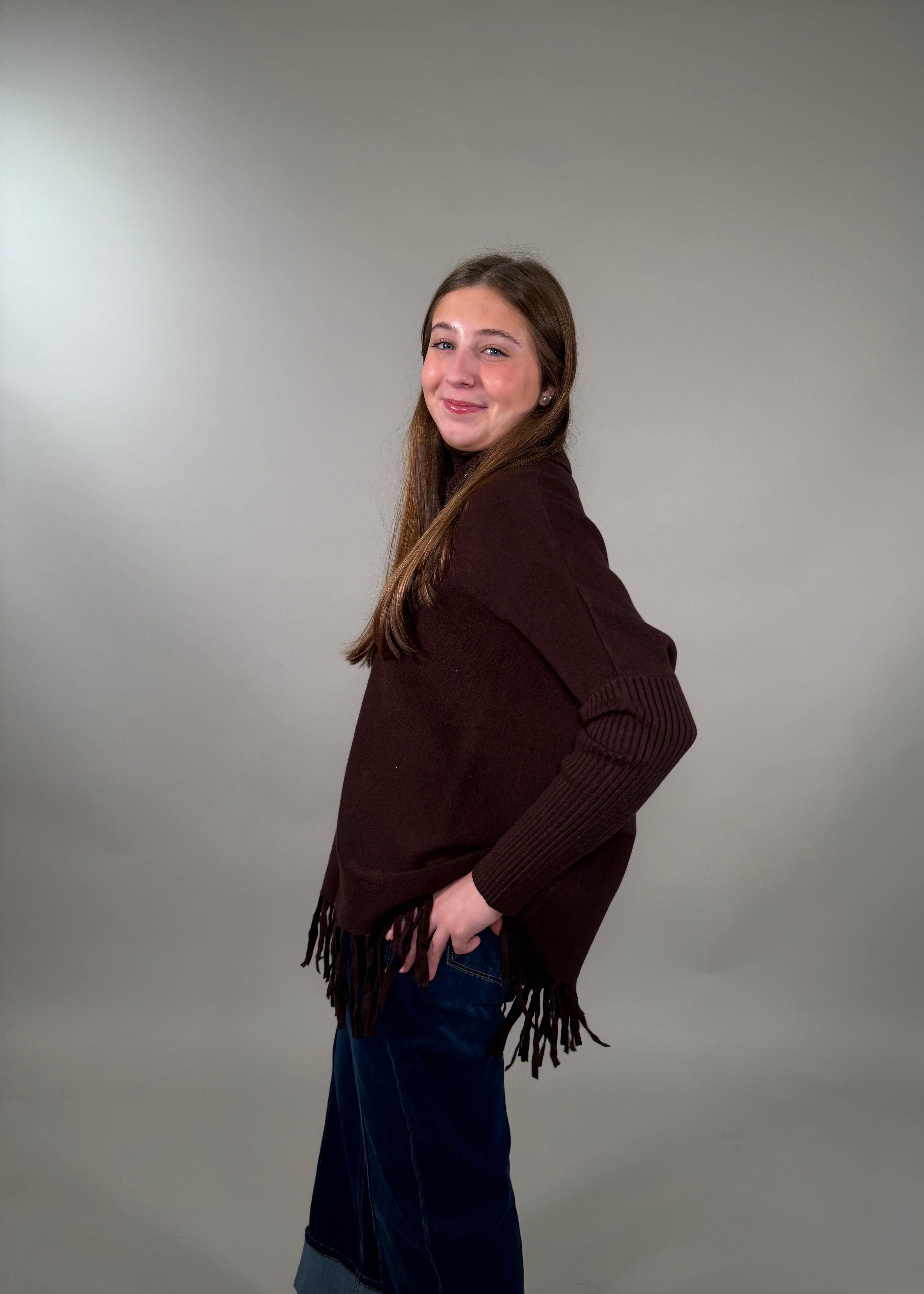 Roll Neck Fringe Poncho