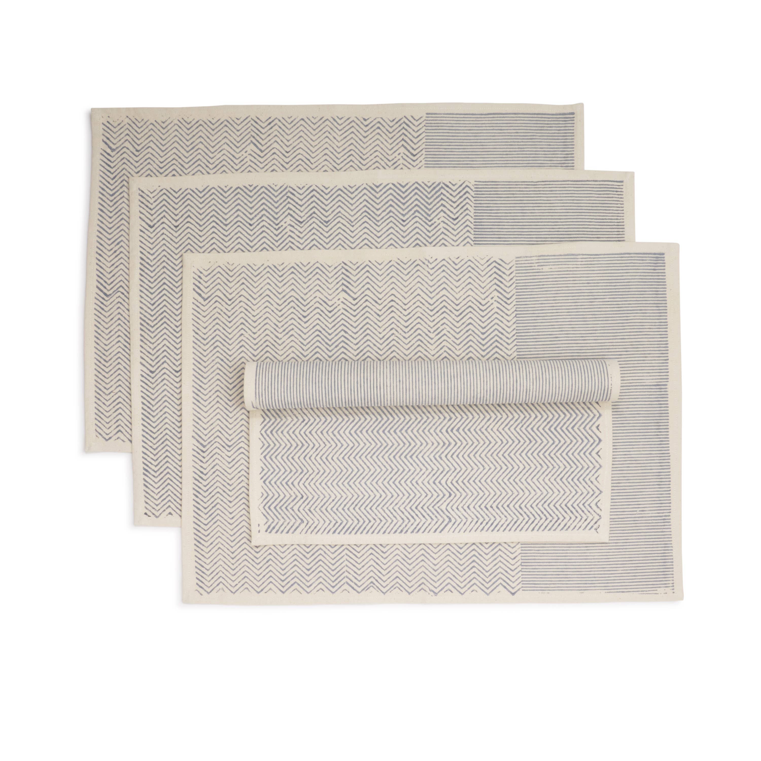 Aspen Blue Placemat (Set of 4), Hand Block Printed Cotton