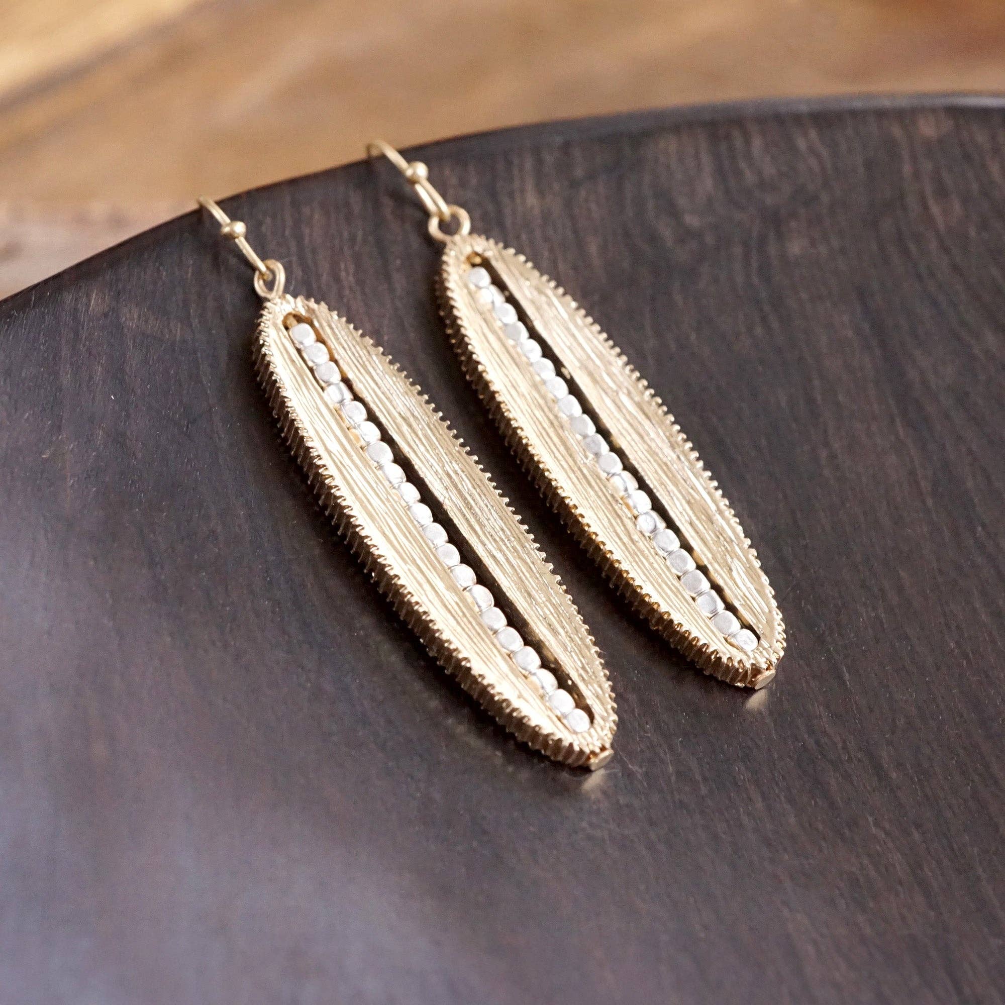 Minimalist Elongated Oval Dangle Earrings – Gold & Silver Accents