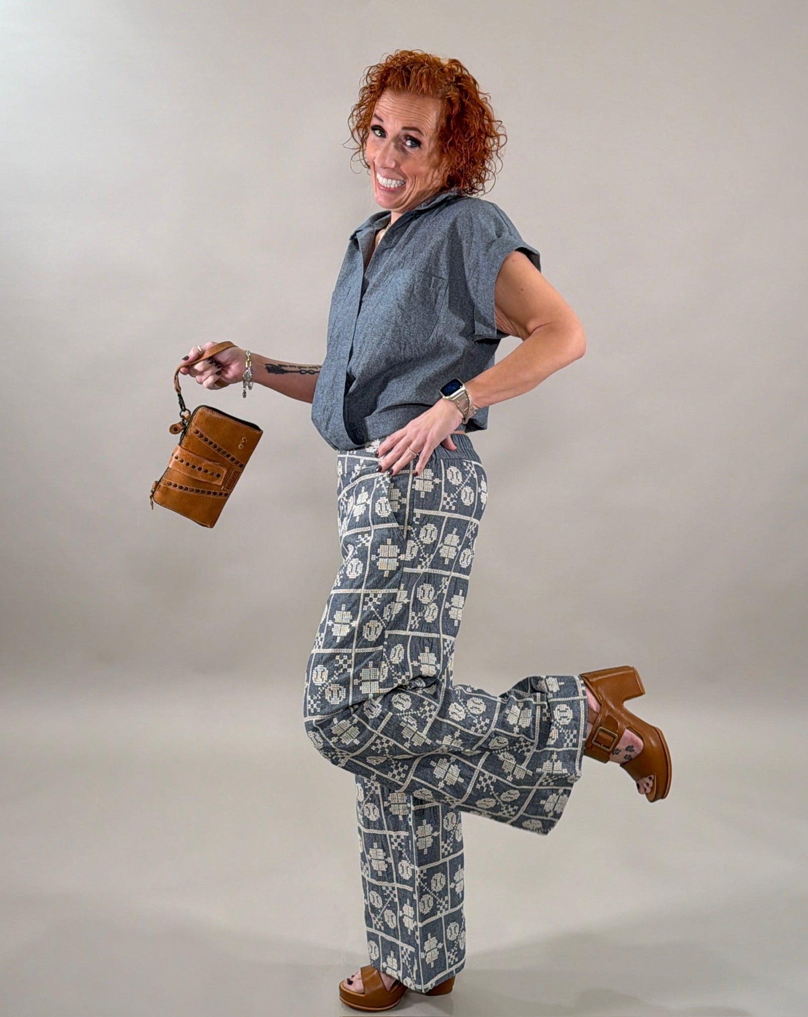 Embroidered Wide-Leg Trousers