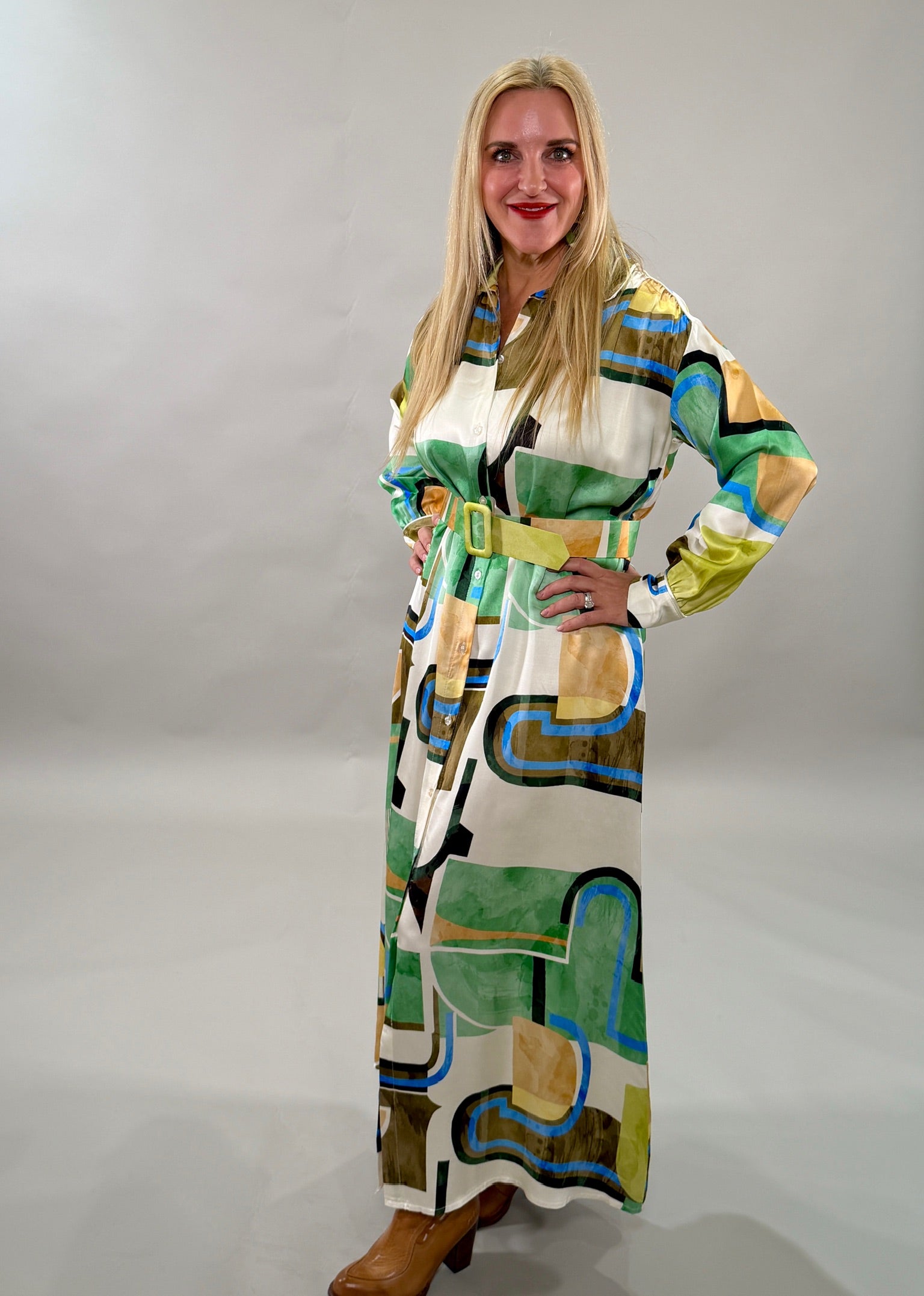 Abstract Geometric Maxi Shirt Dress