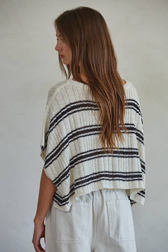 Knit Sweater Ribbed Acrylic Nylon Striped Round Neck