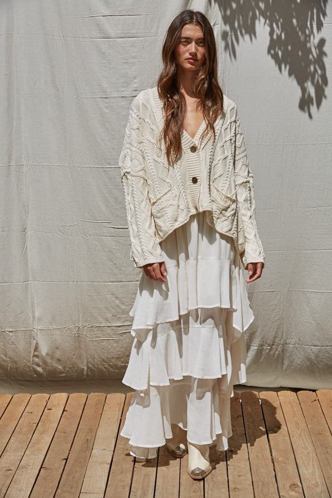 Boho Oversized Cable-Knit Cardigan