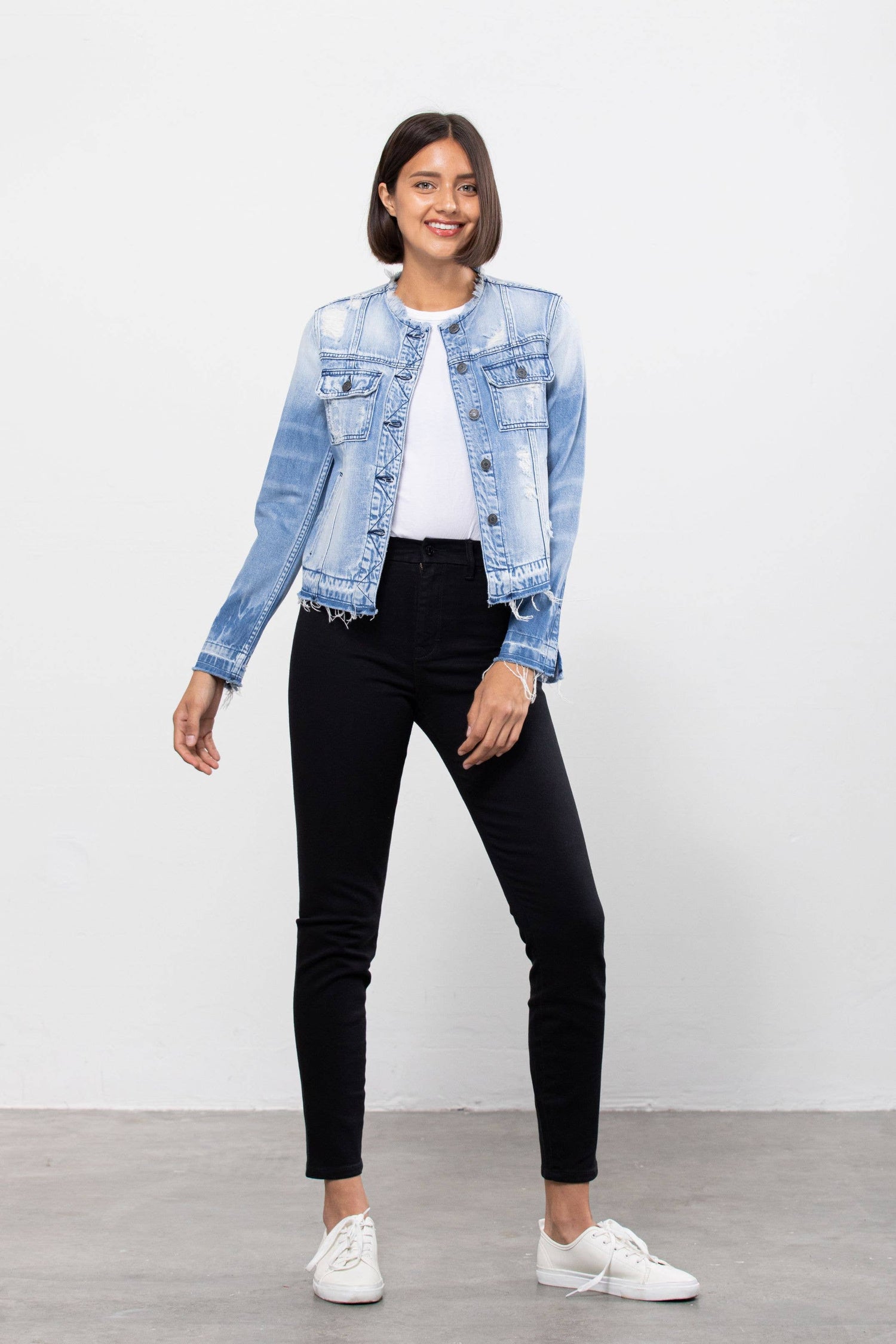 Light Wash Collarless Jacket