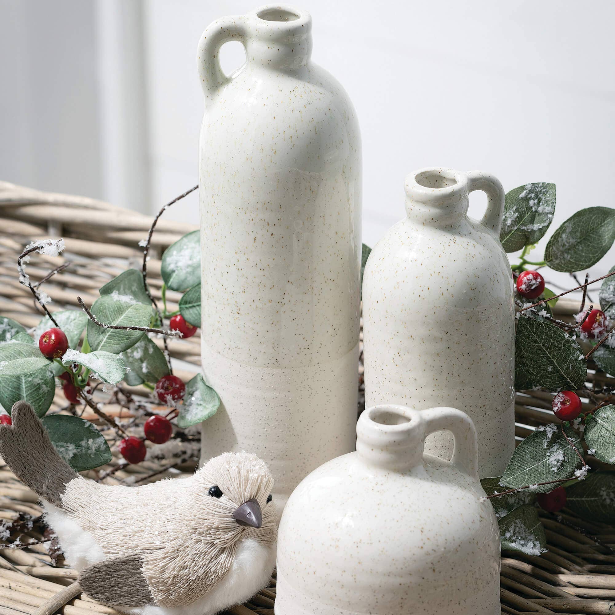 Set of 3 White Speckled Jug Vase