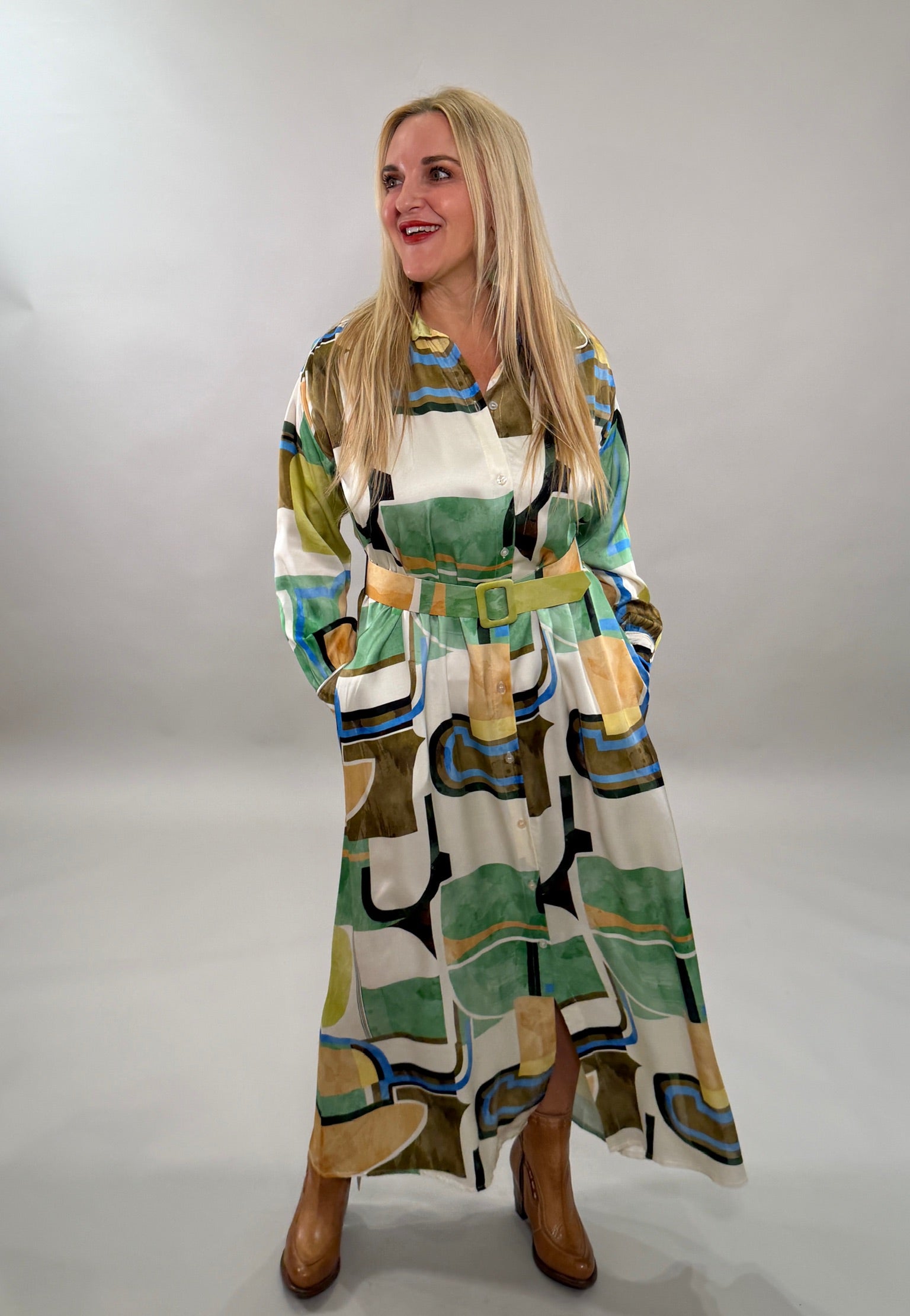 Abstract Geometric Maxi Shirt Dress