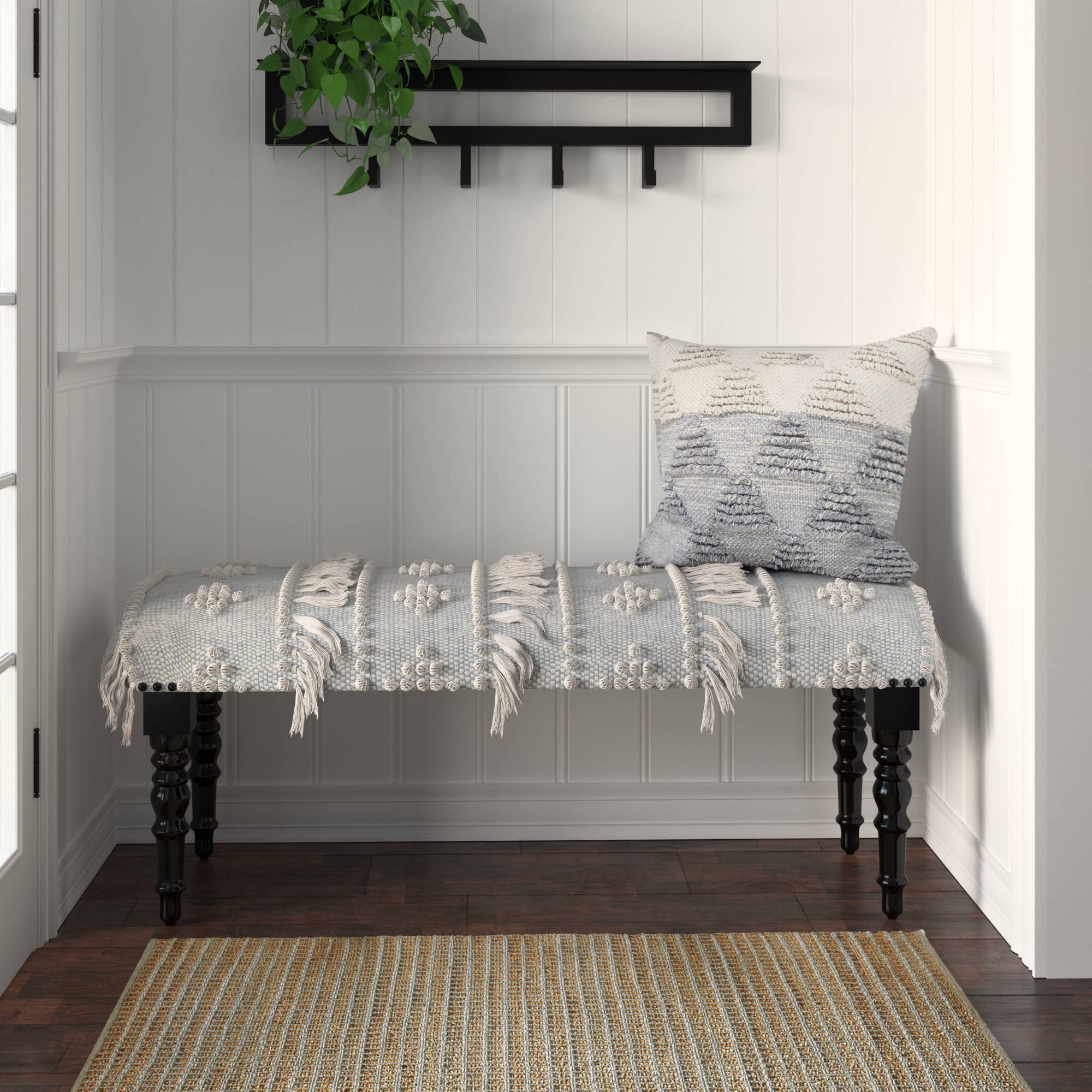 Intricate Modern Embroidered Handmade Upholstery Bench