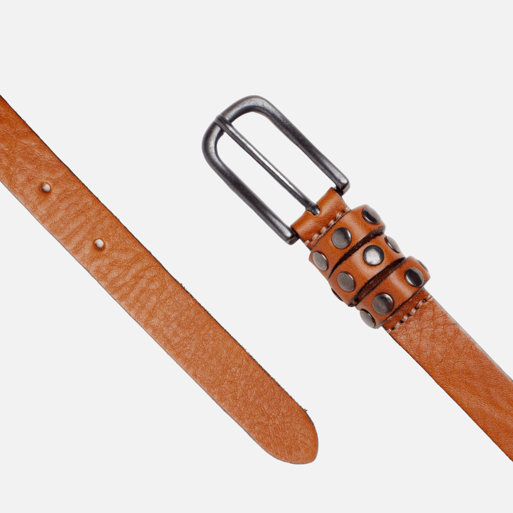 Kai Silver Buckle Skinny Studded Design Leather Belt