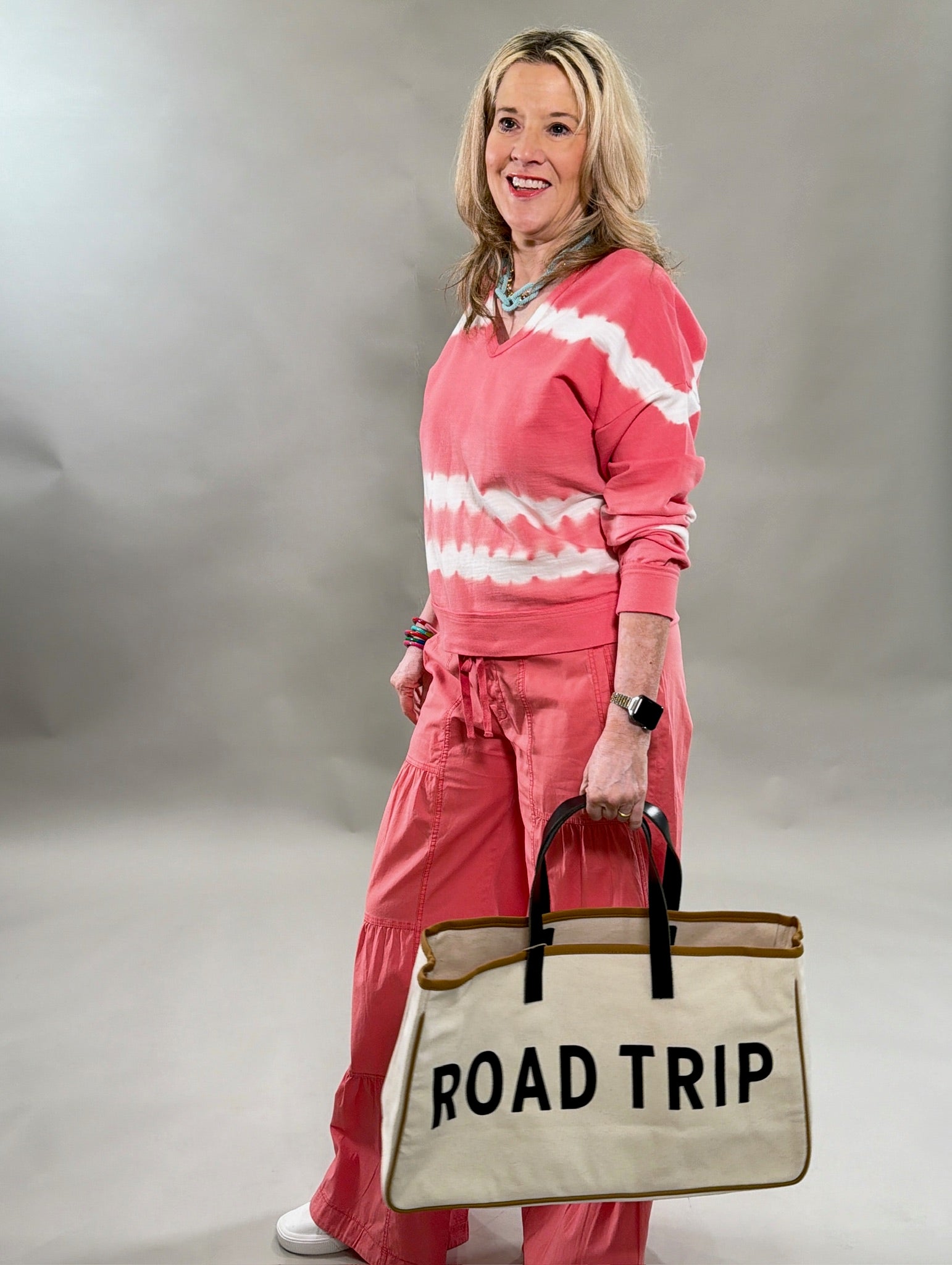 Vibrant Coral Tie-Dye Slub Terry Pullover