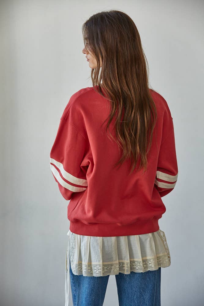 Knit Cotton French Terry Crew Neck Long Sleeve Pull