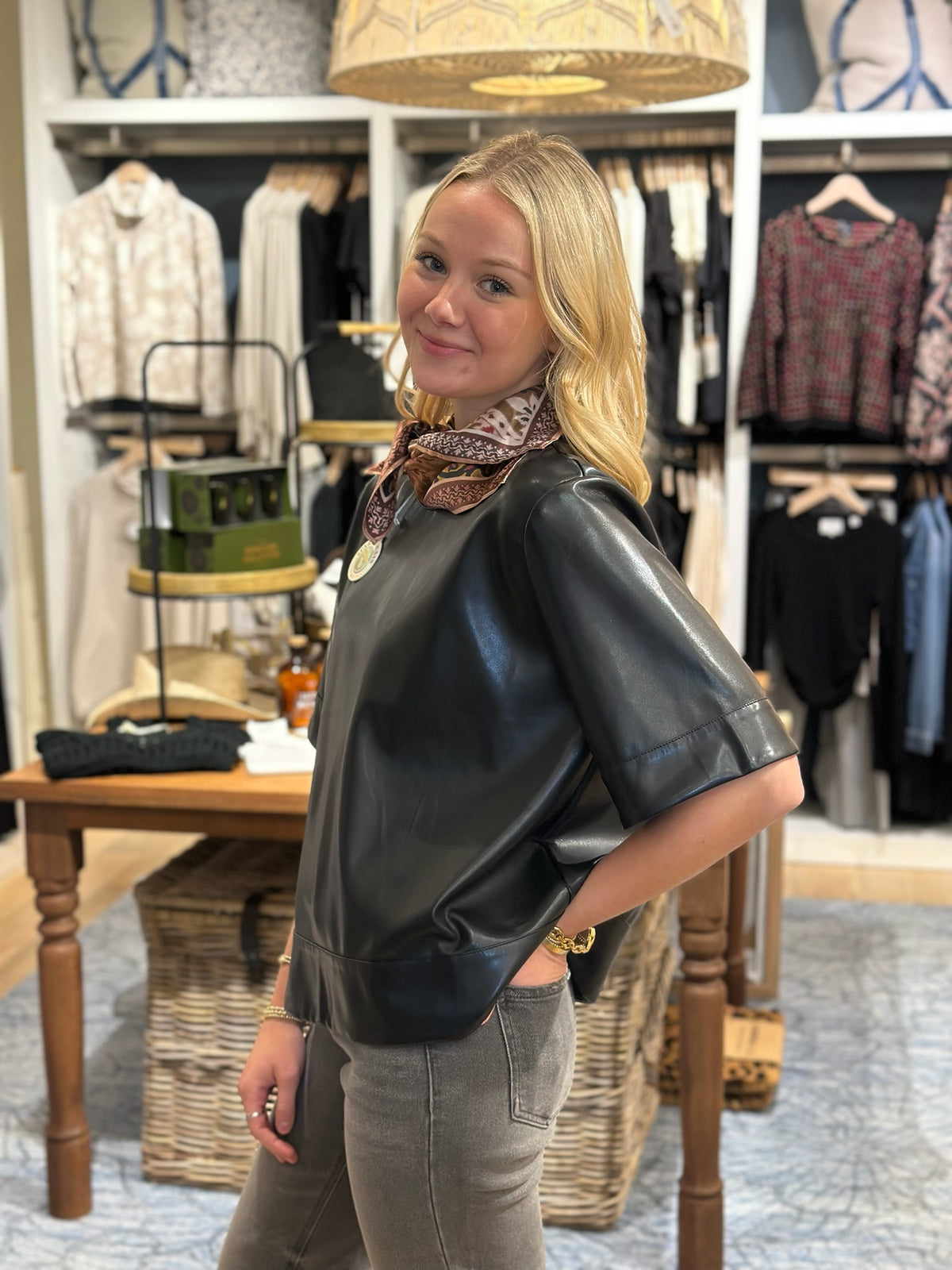 Short Sleeve Leather Top