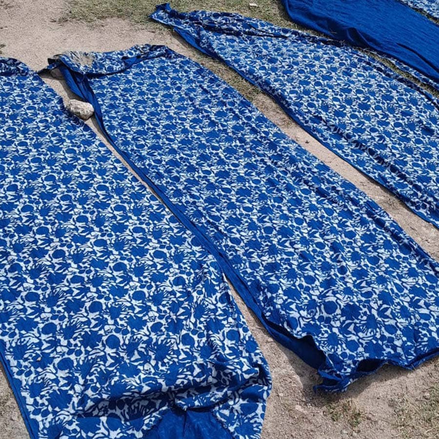 Blue Flowers - Bohemian Indigo Home Decor / Window Curtain