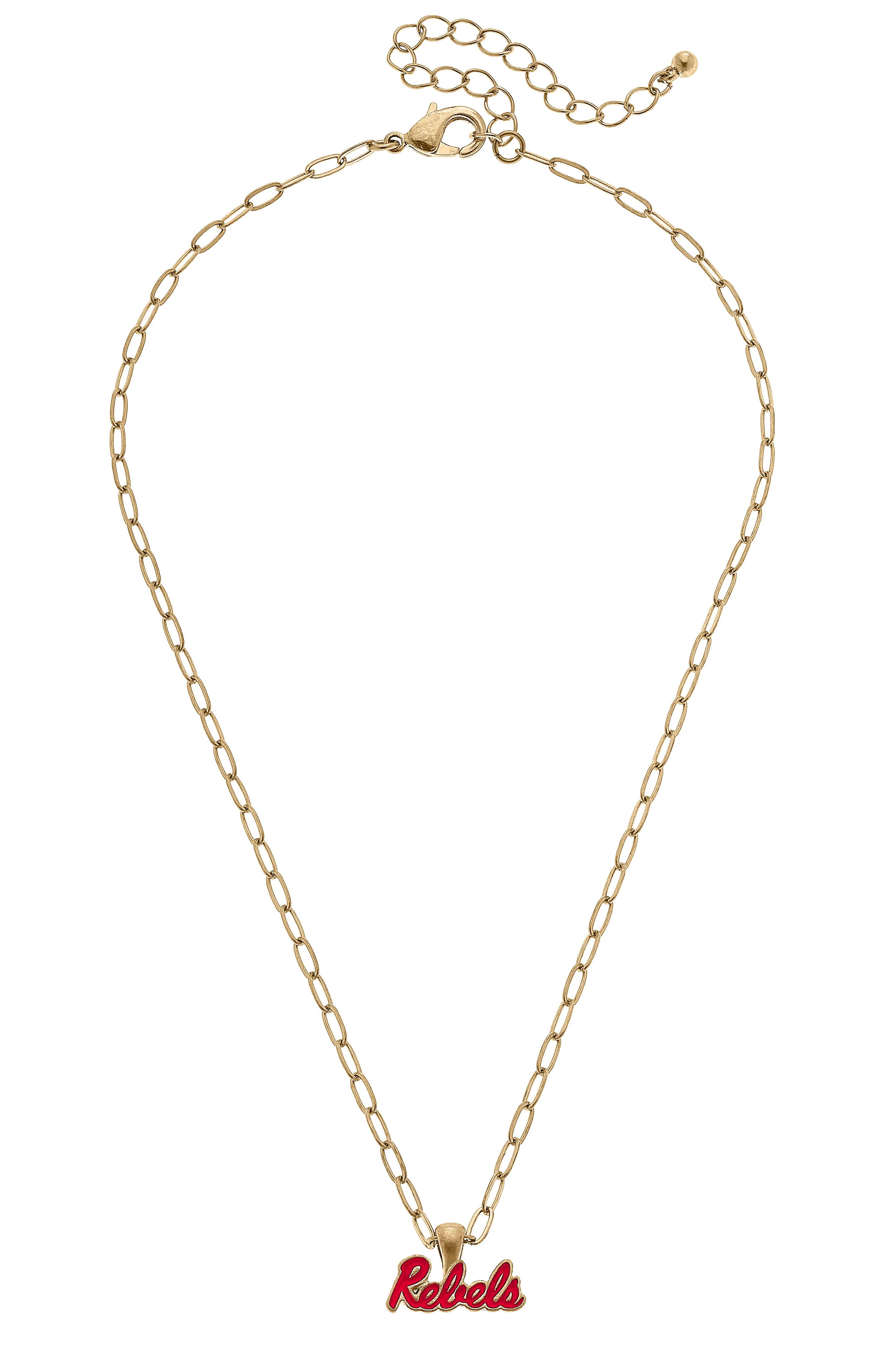 Ole Miss Rebels Enamel Pendant Necklace in Shiny Gold
