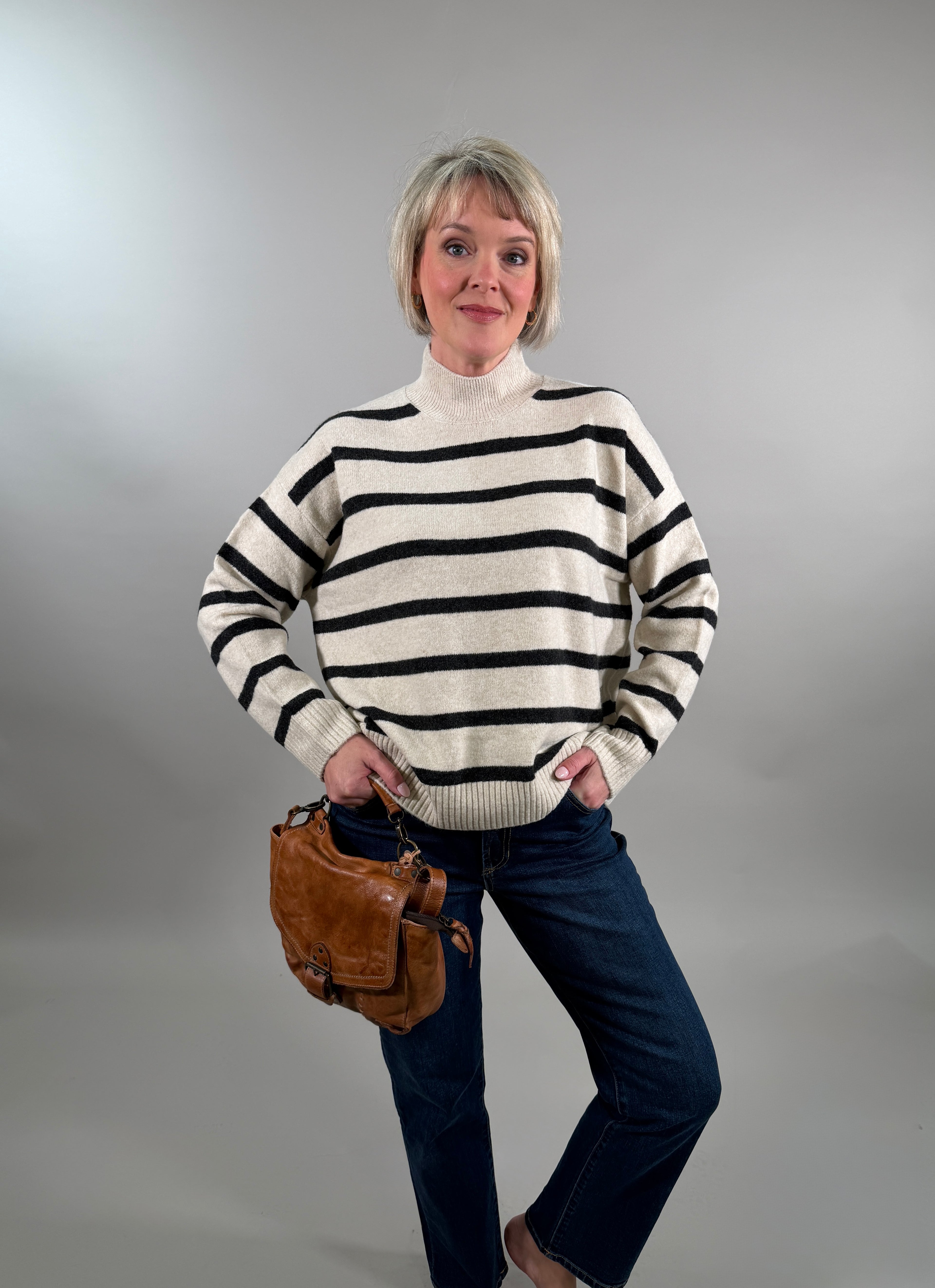 Stripe Oversized High Neck Sweater