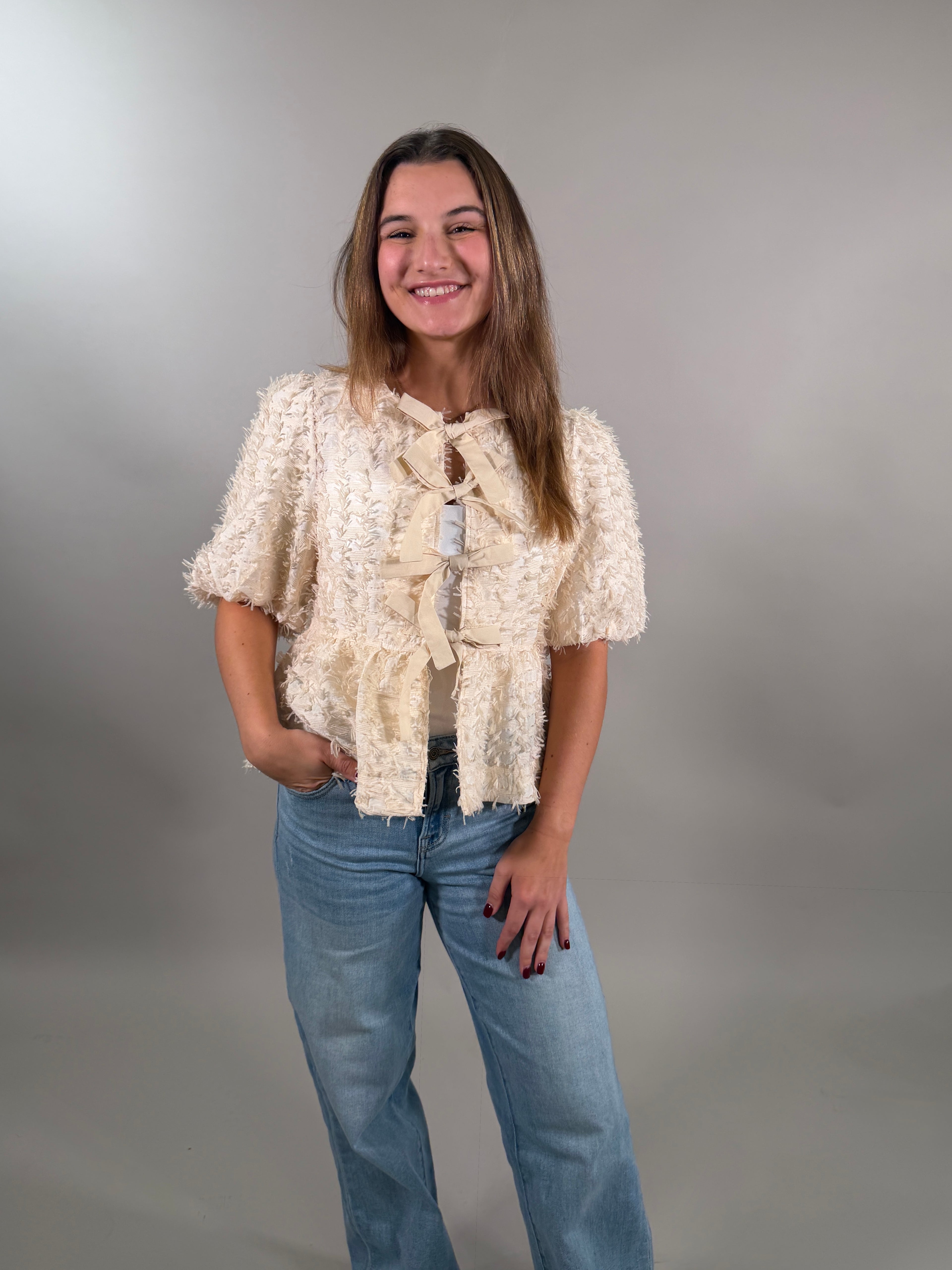 Ivory Textured Bow Top