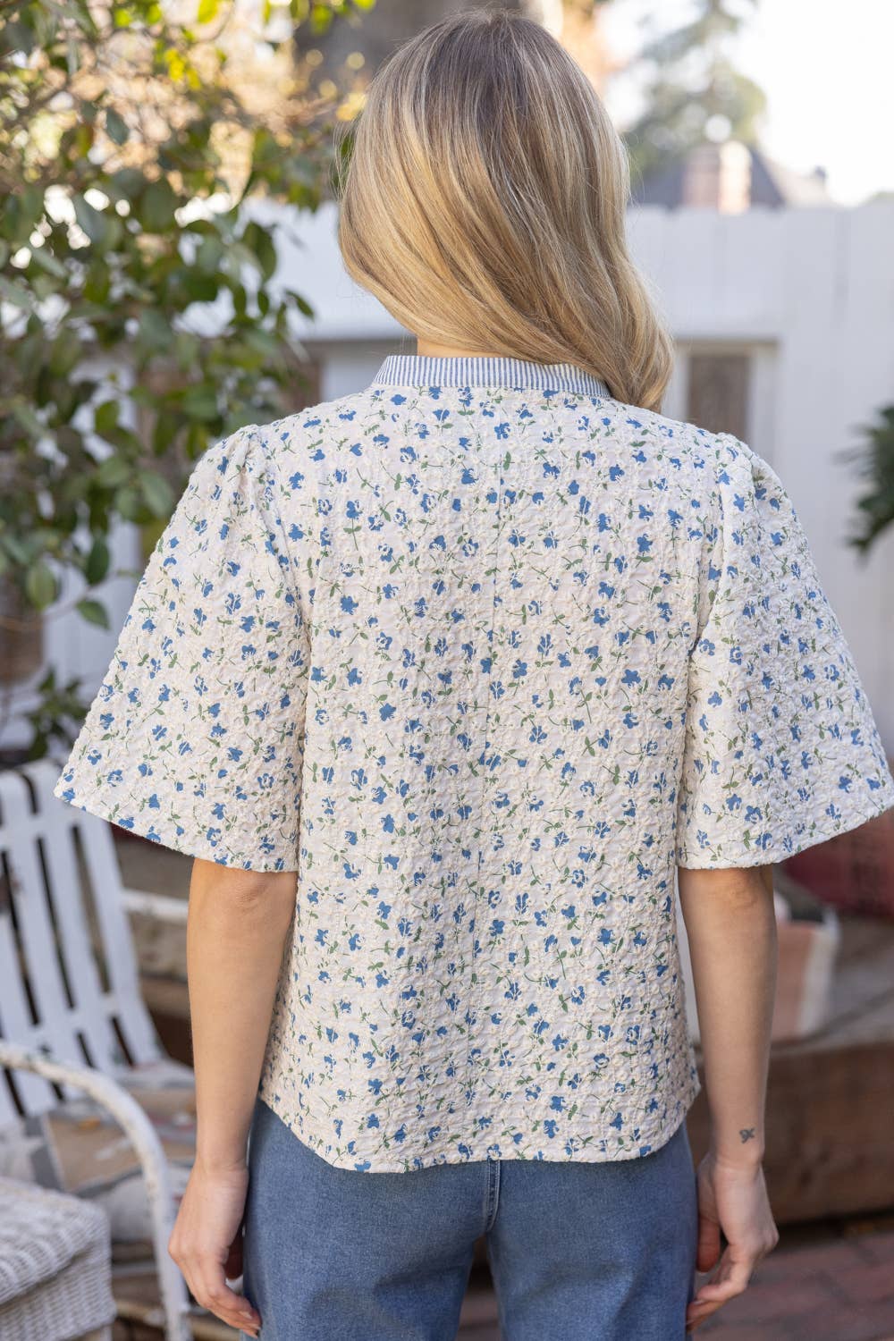 Floral Embroidered Striped Color Block Top