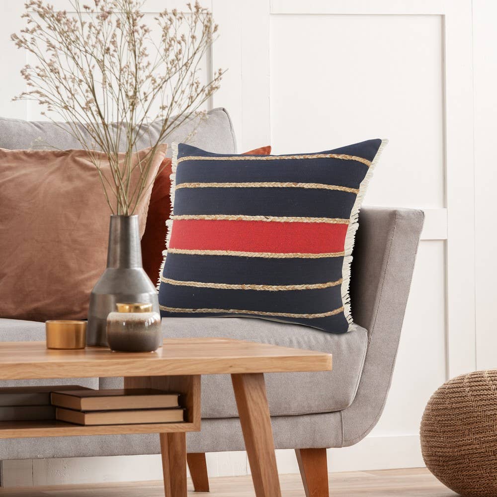 Americana Striped Throw Pillow with Jute Braiding