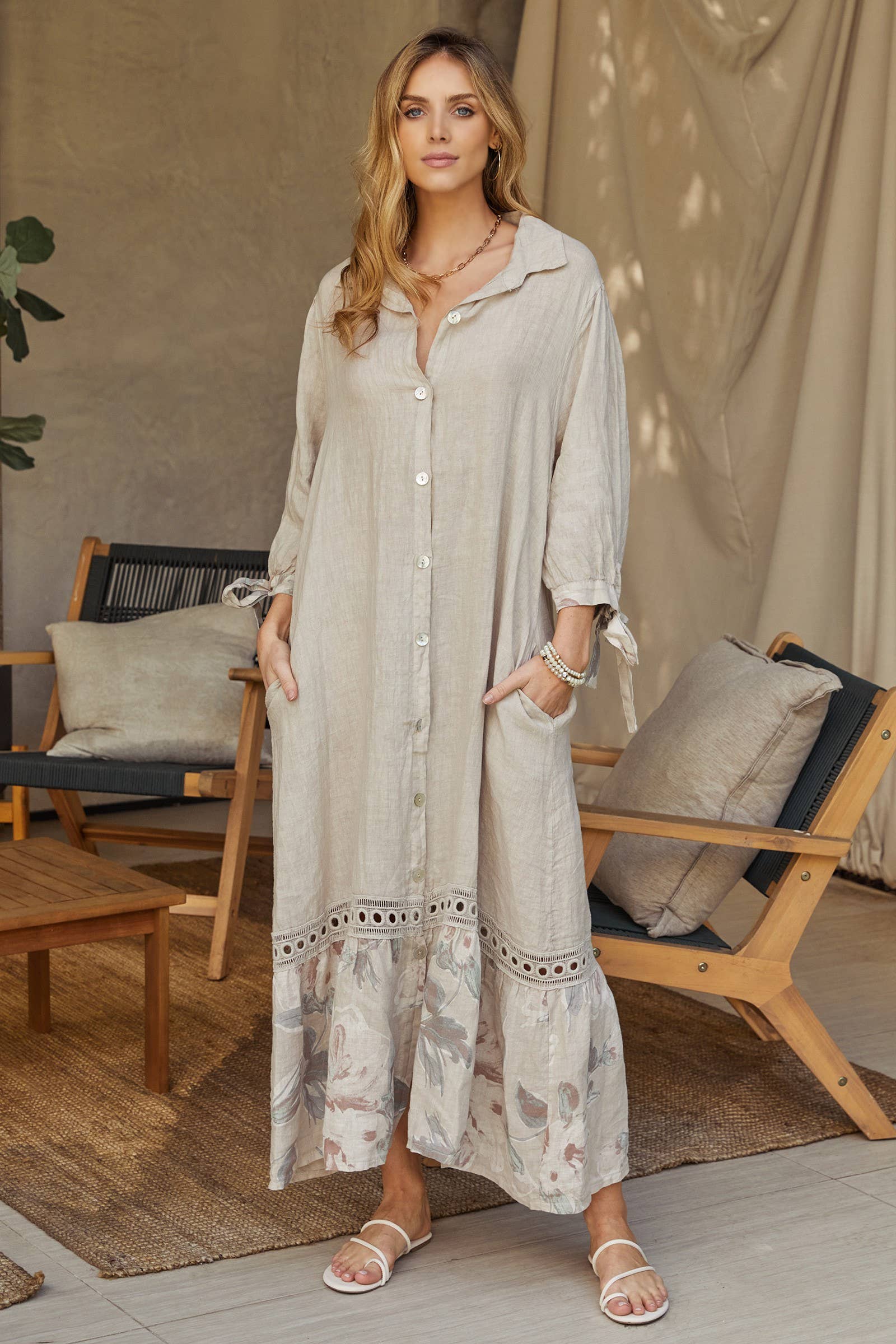 Floral Print Button Down Longsleeve Dress