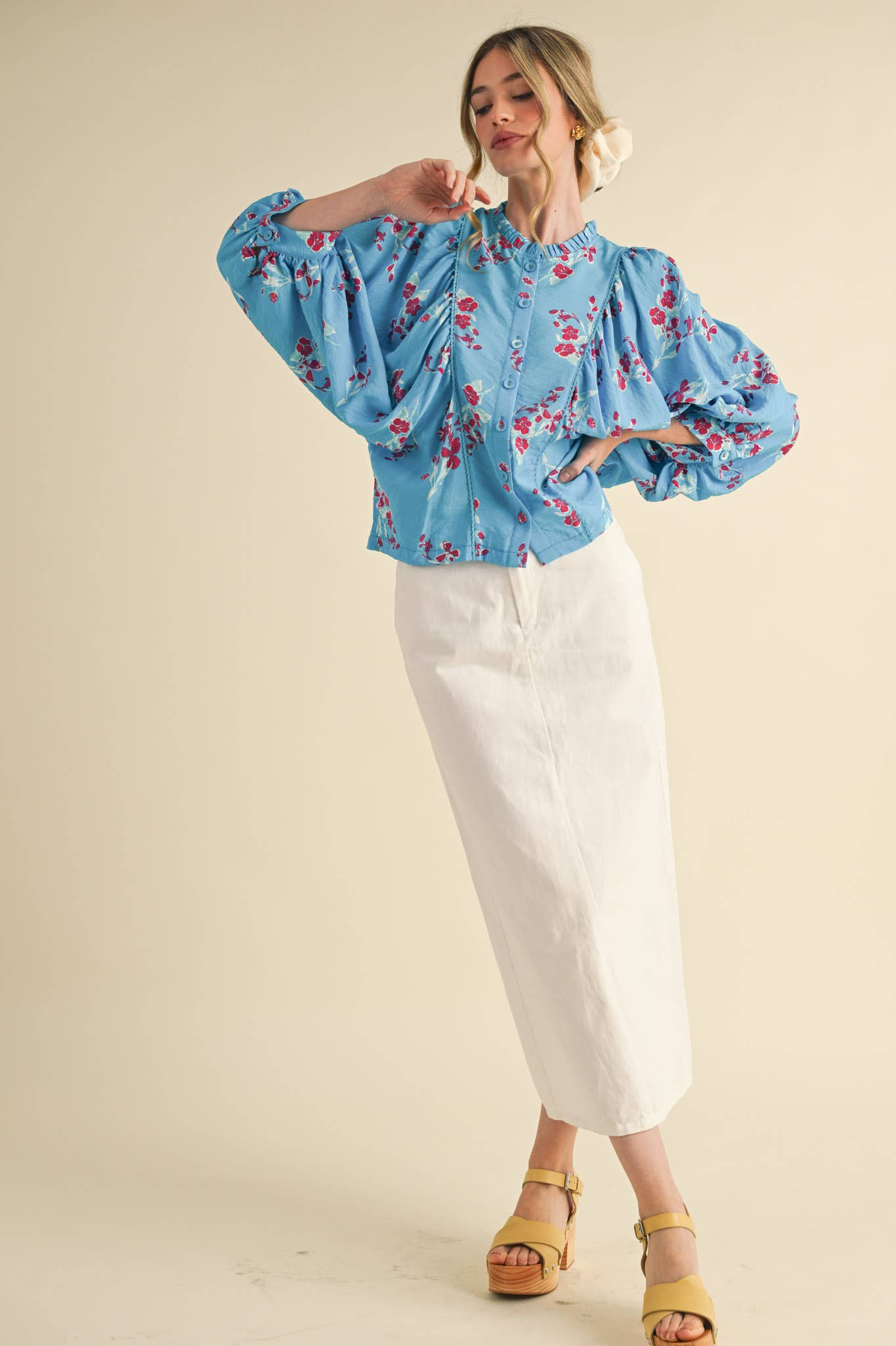 Floral Print Dolman Sleeve Blouse