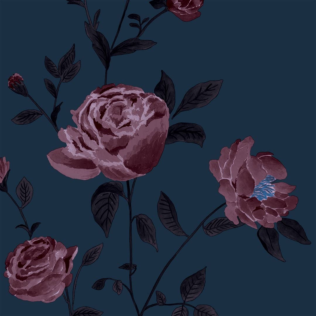 Rambling Rose Denim Peel and Stick Wallpaper, 56 Sq. Ft.
