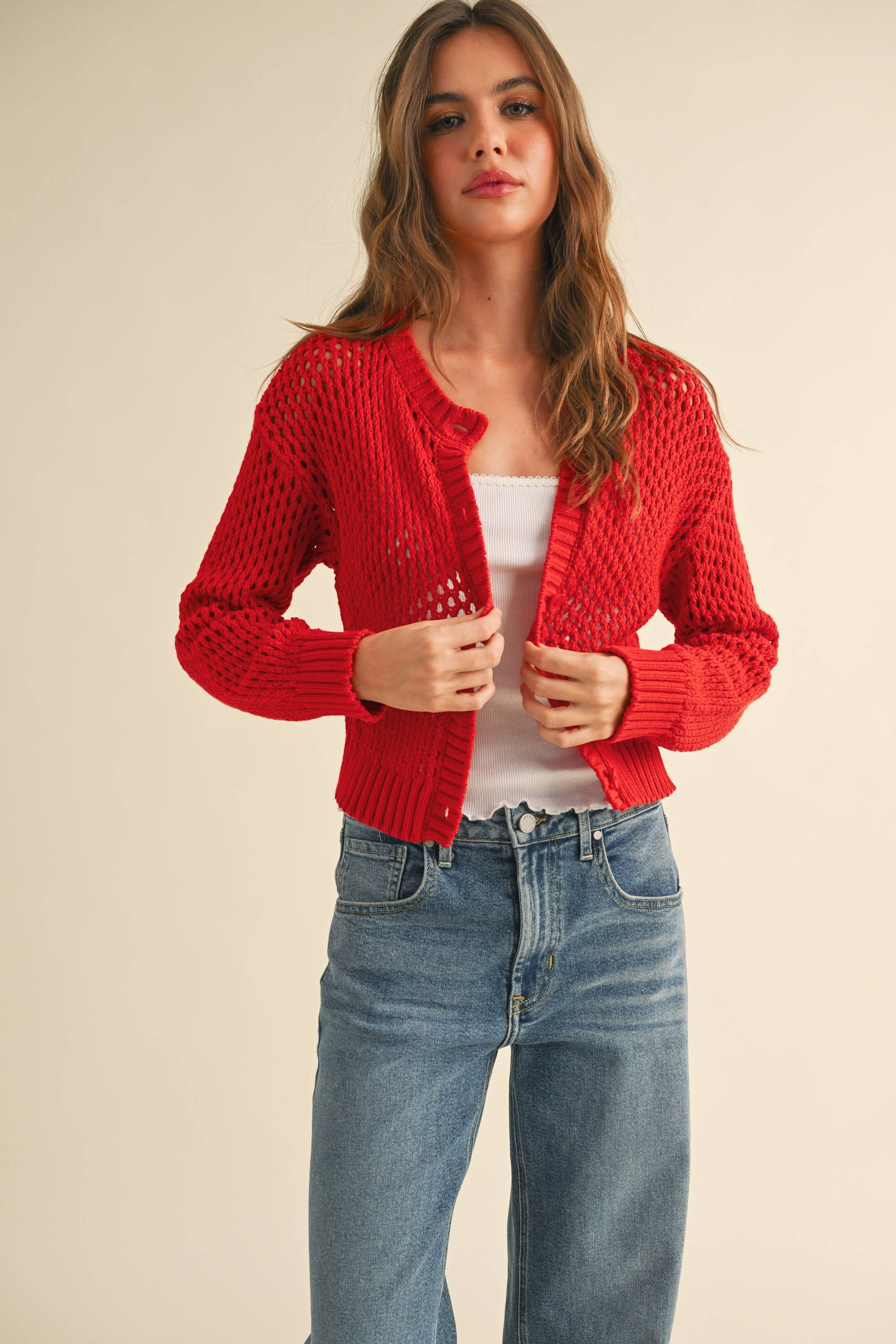 Crochet Knitted Button Down Cardigan
