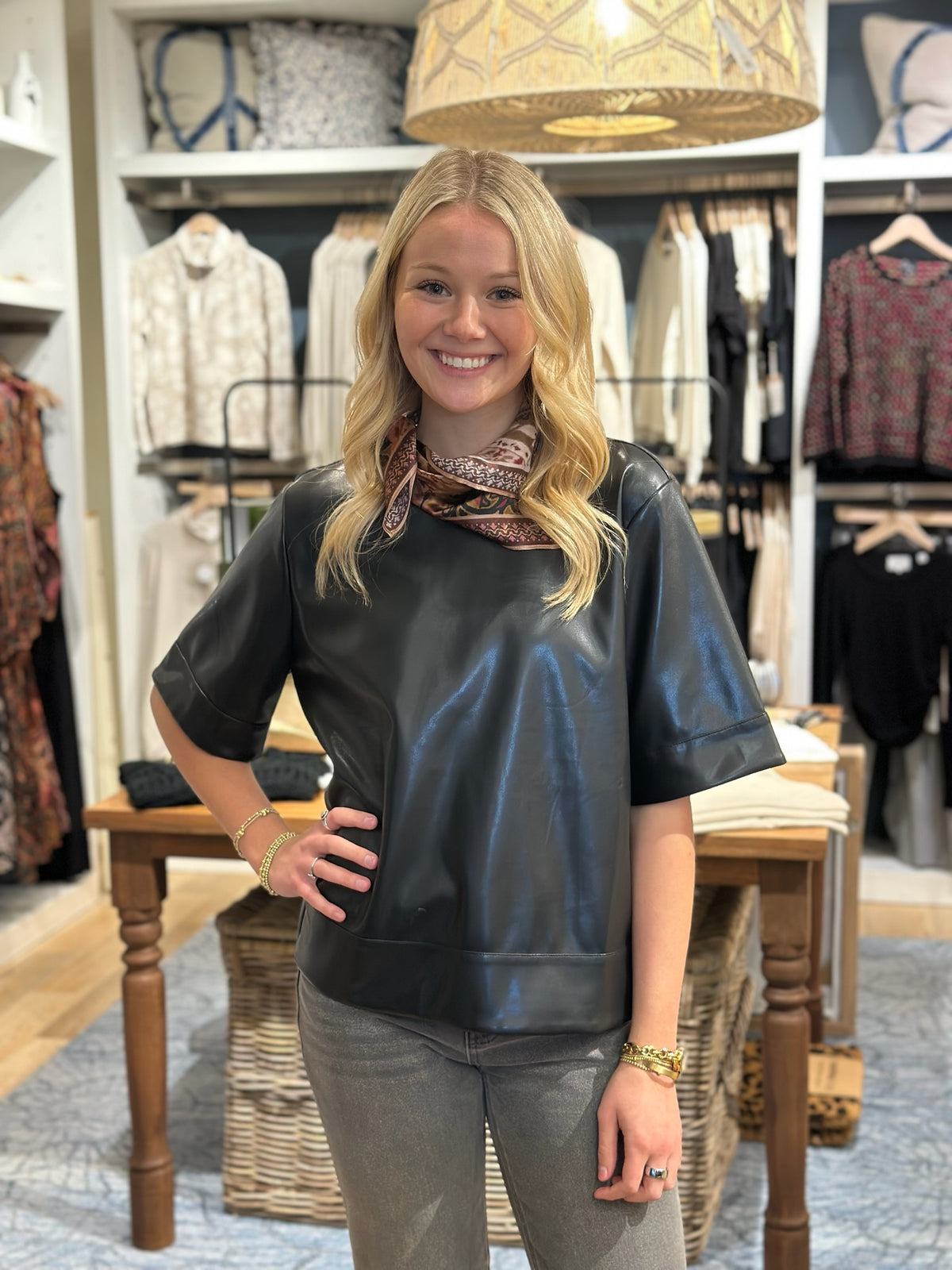 Short Sleeve Leather Top
