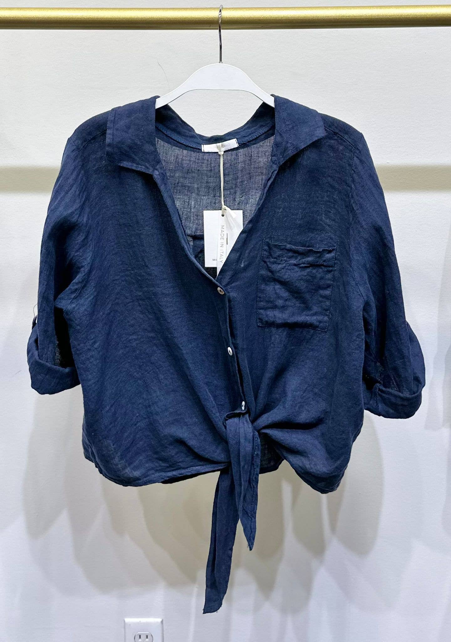 Linen Front Tie Button Shirt