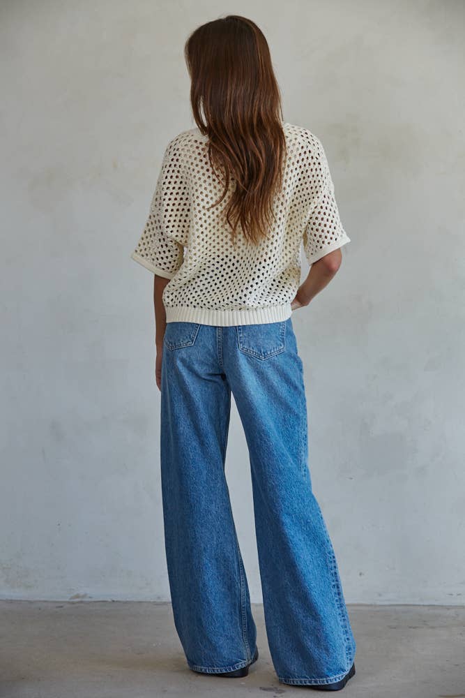 Knit Sweater Cotton See Through V-Neck Cardigan