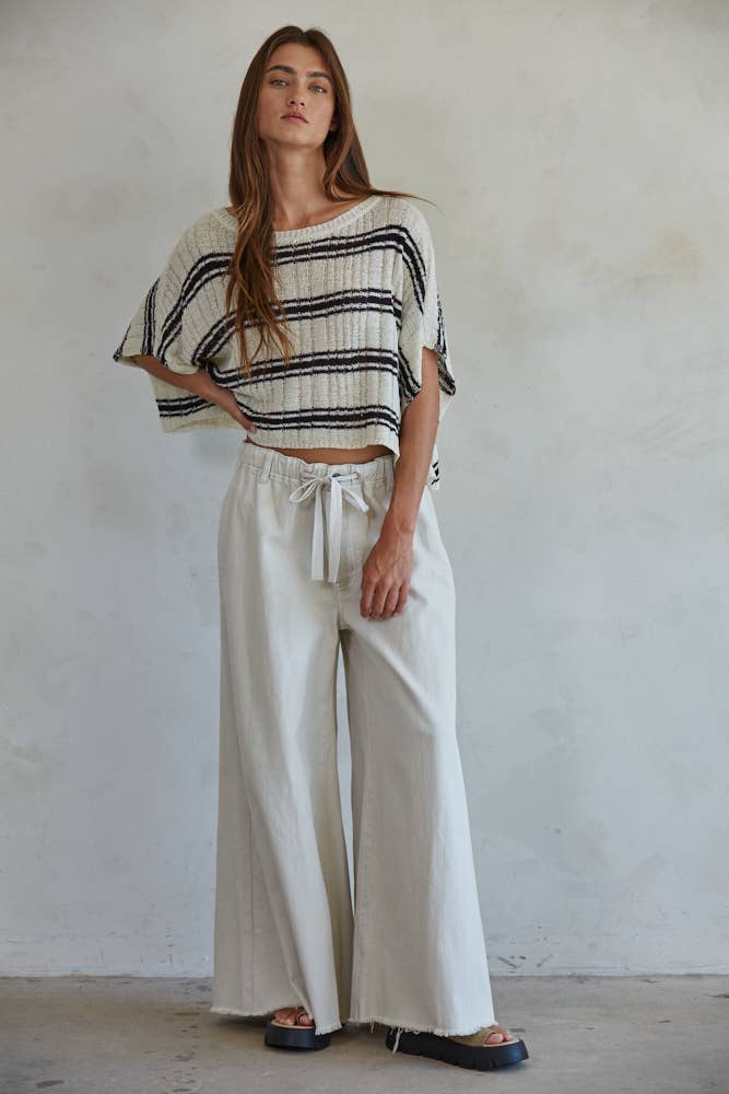 Knit Sweater Ribbed Acrylic Nylon Striped Round Neck