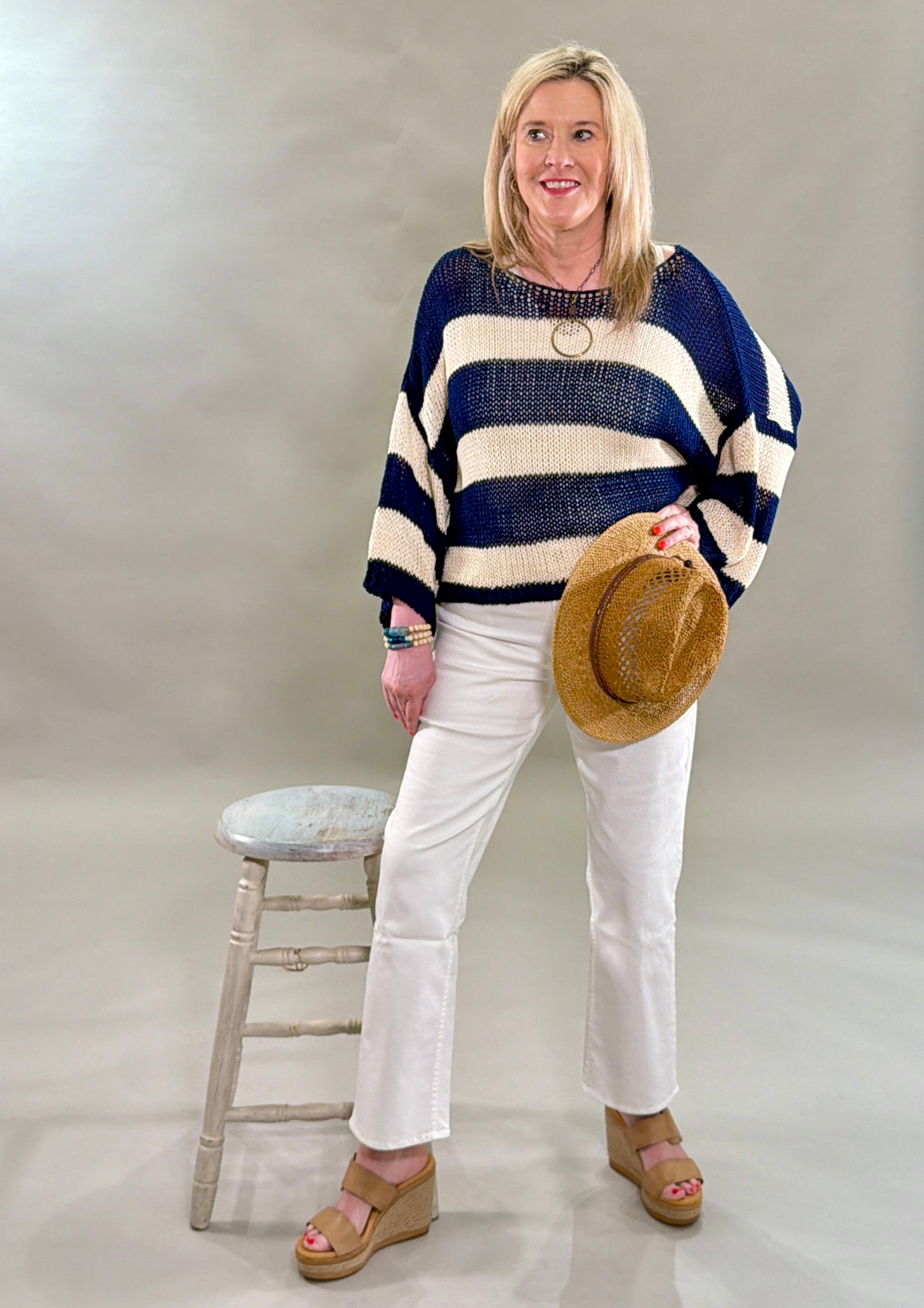 Breezy Striped Open-Knit Sweater