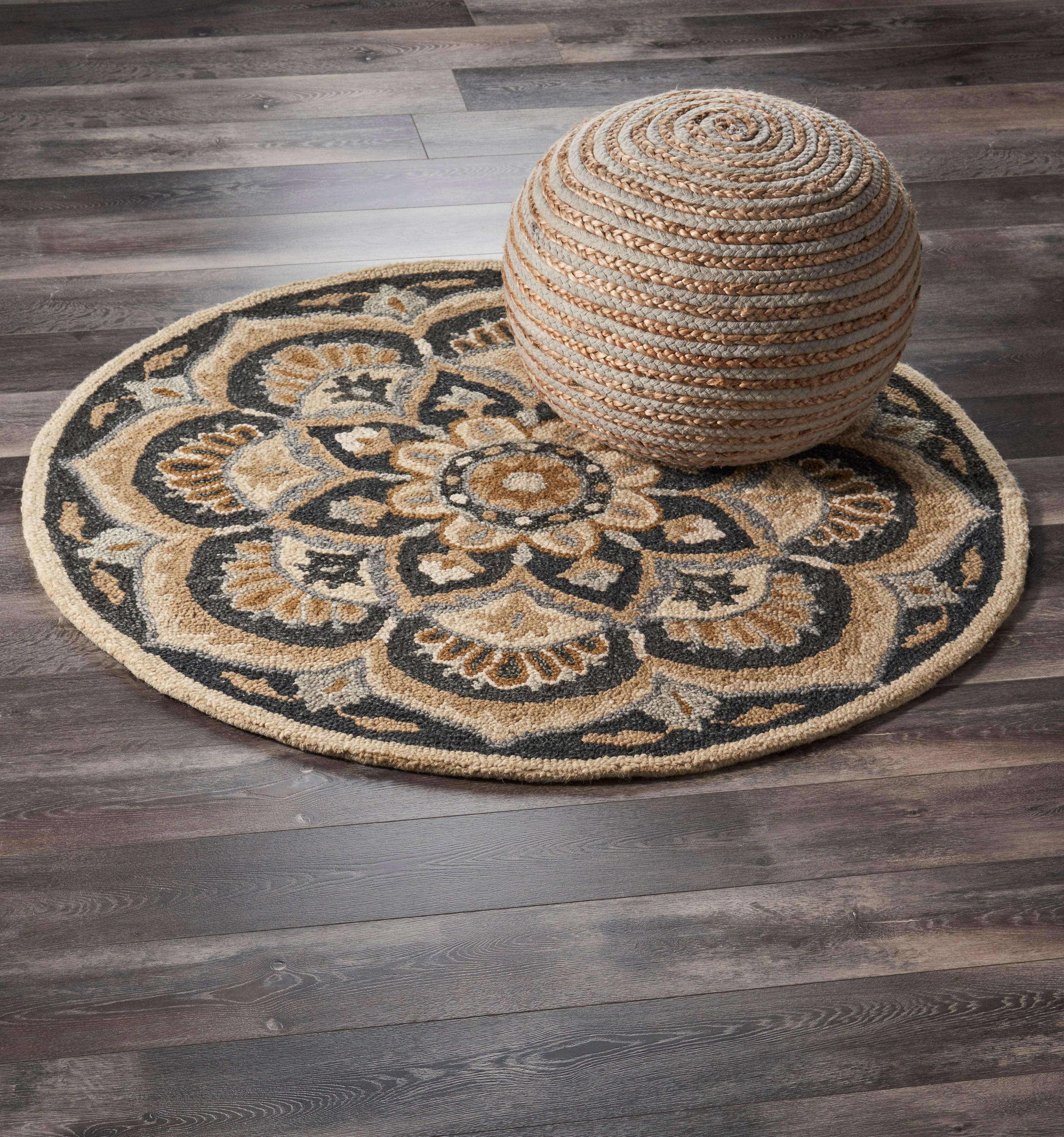 Floret Forever Mandala Area Rug - Black