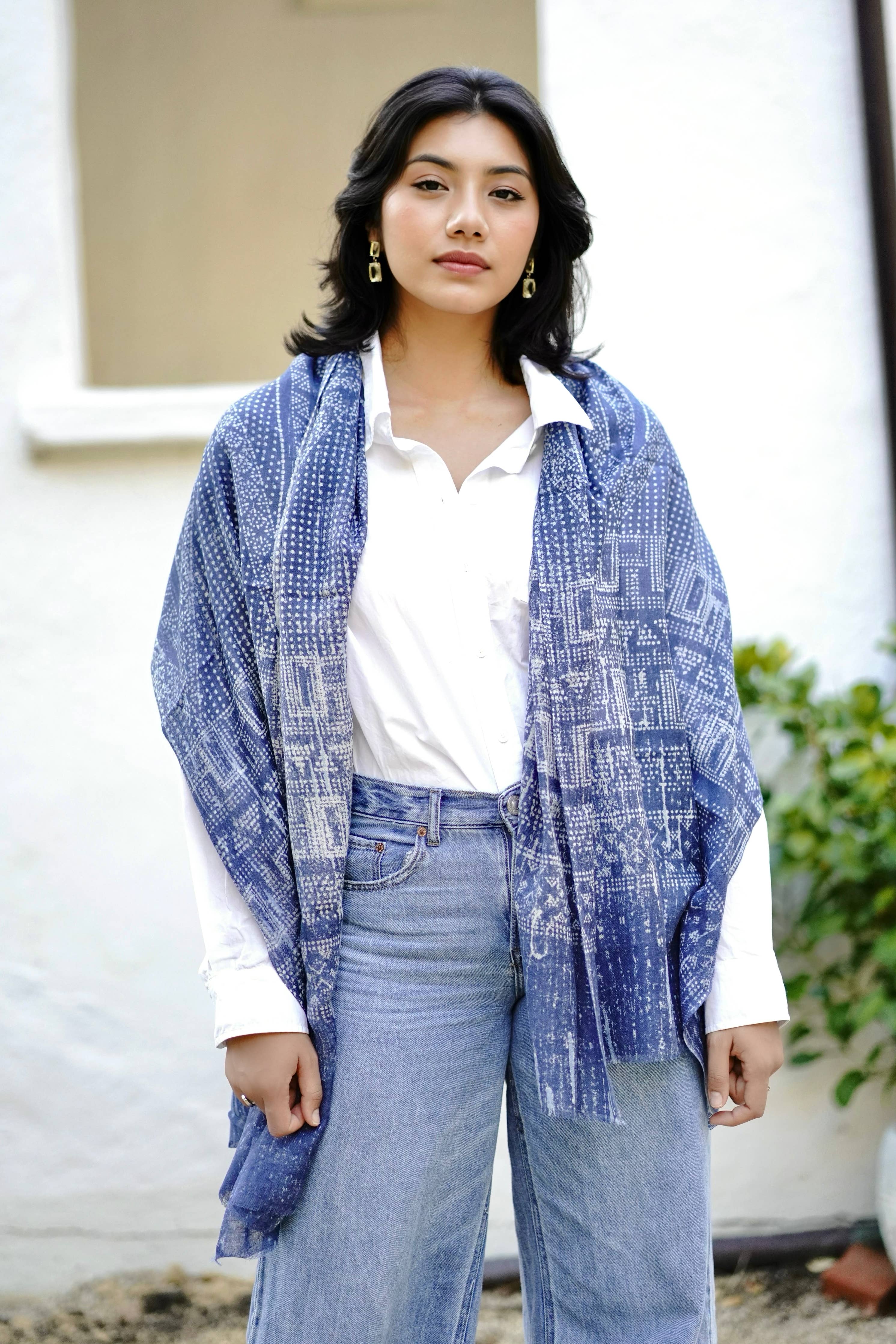 Veronique Geo Wool Silk Scarf