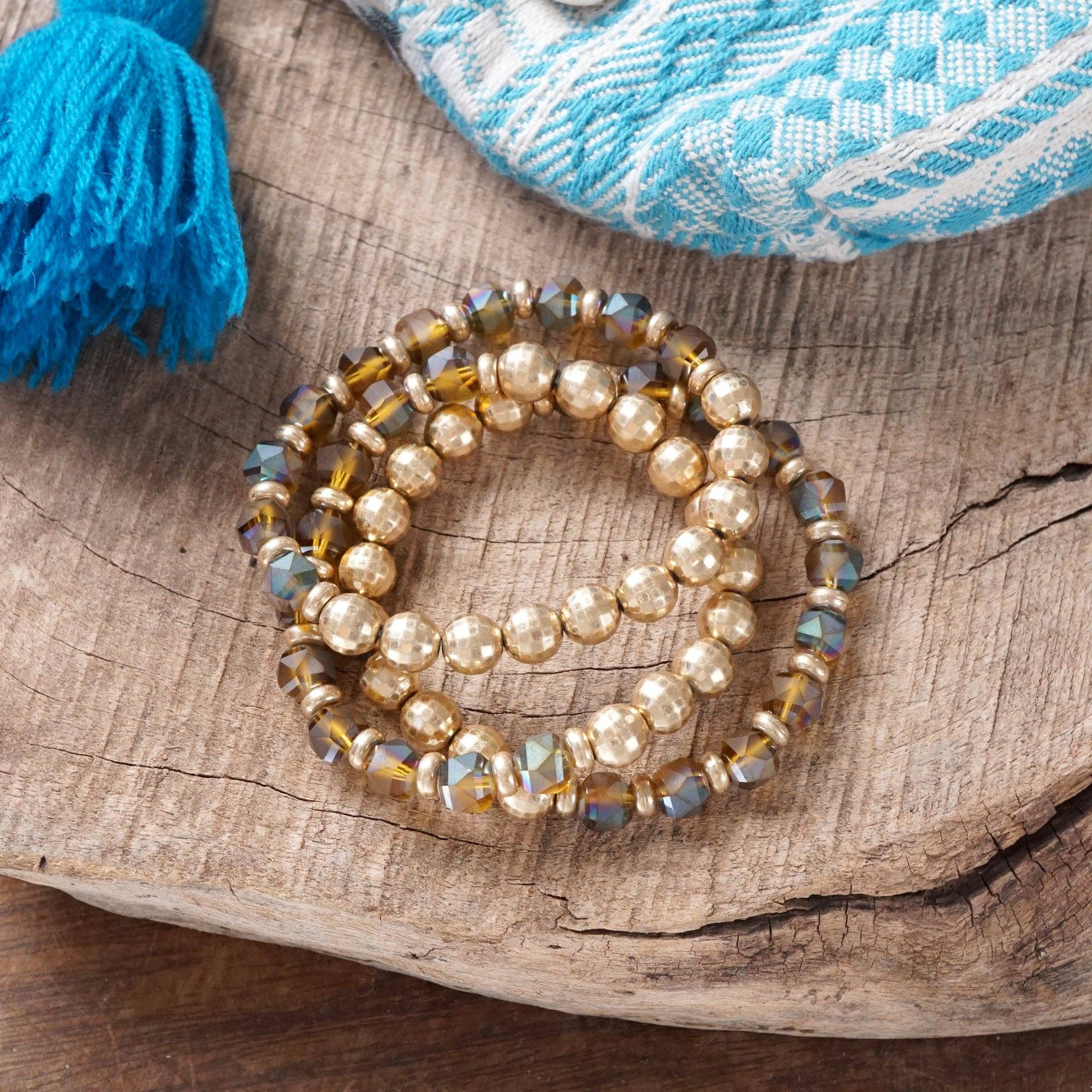 Festive Stretchy Beaded bracelet Sets - Gold, Black, Brown, Red