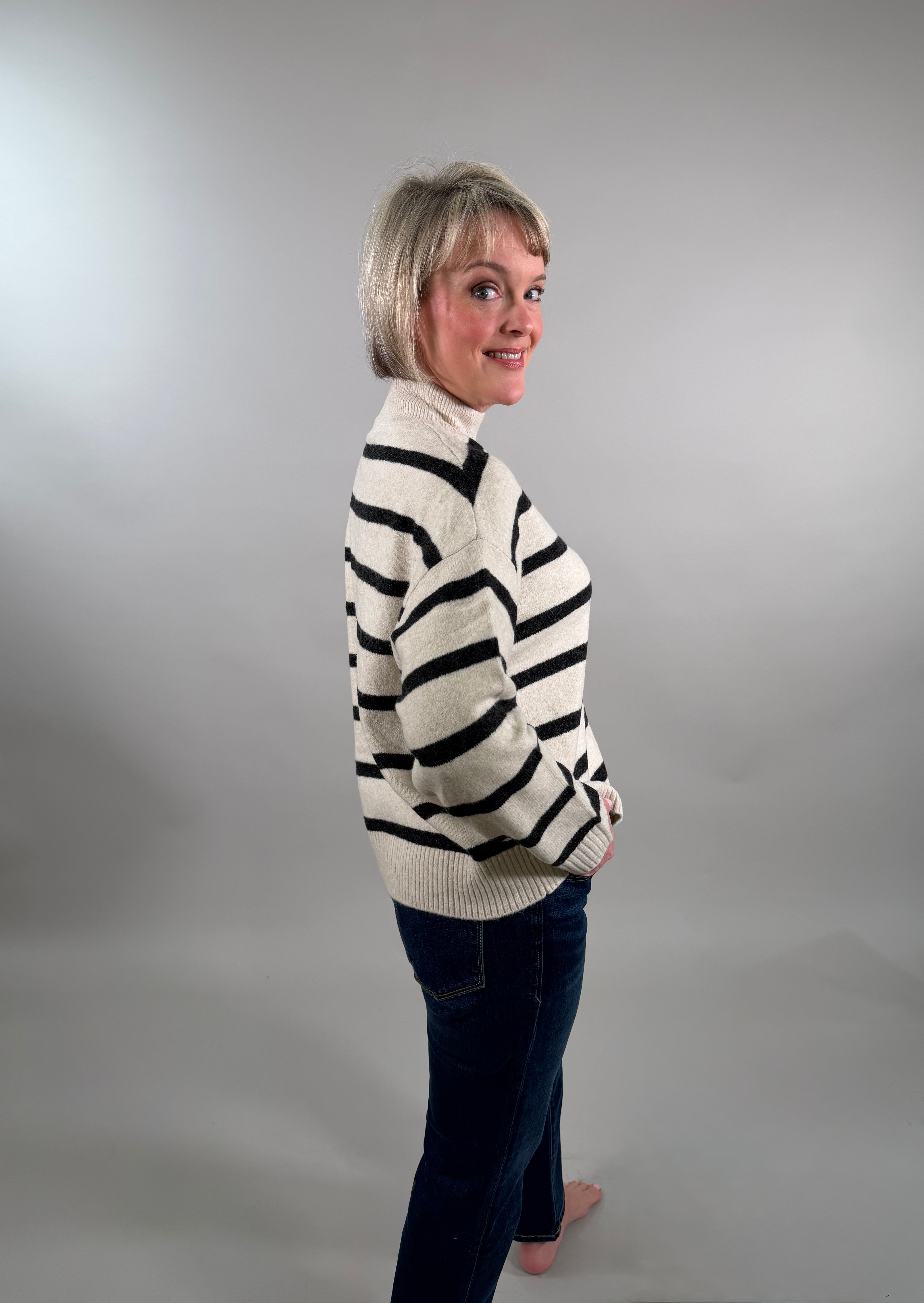 Stripe Oversized High Neck Sweater