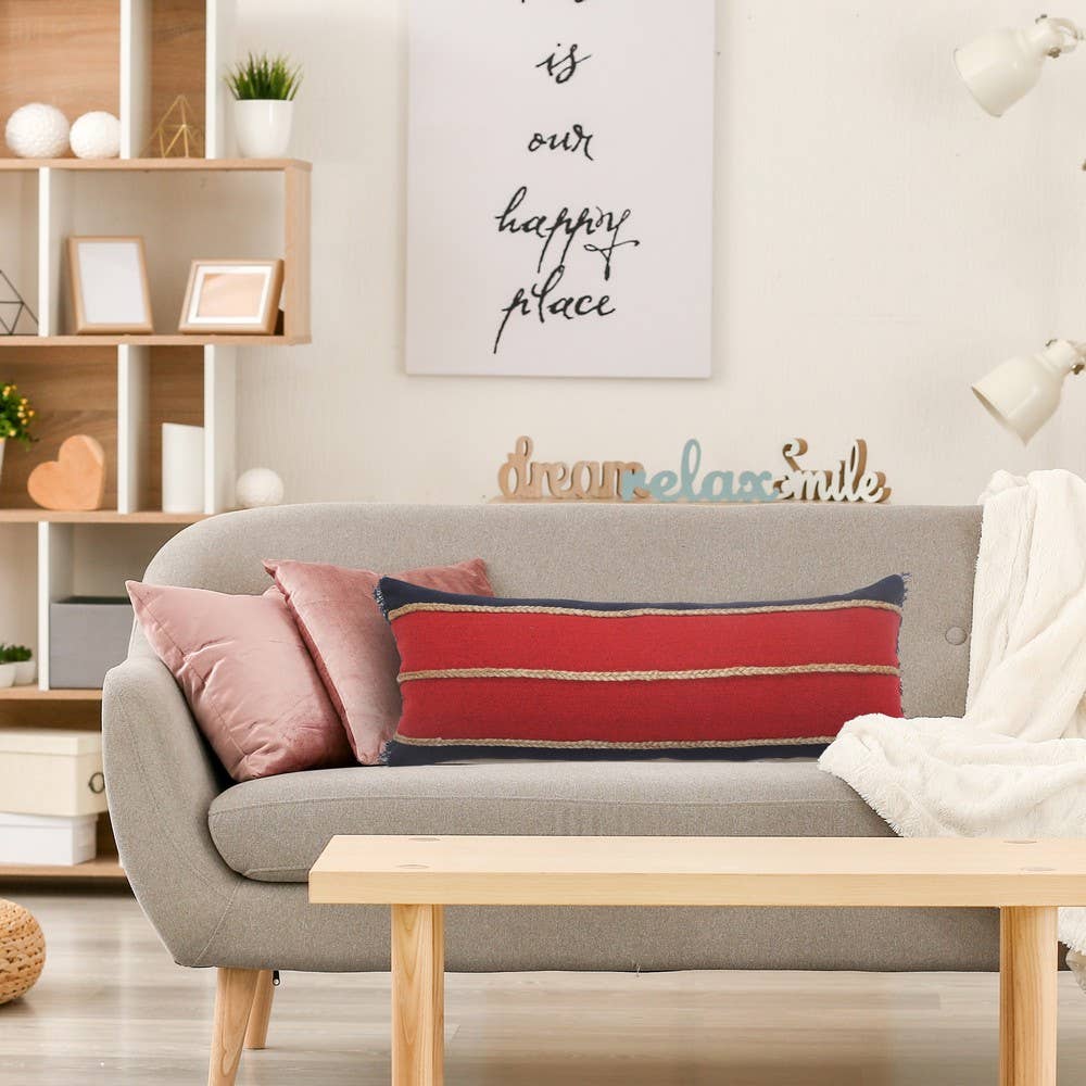 Americana Striped Throw Pillow with Jute Braiding