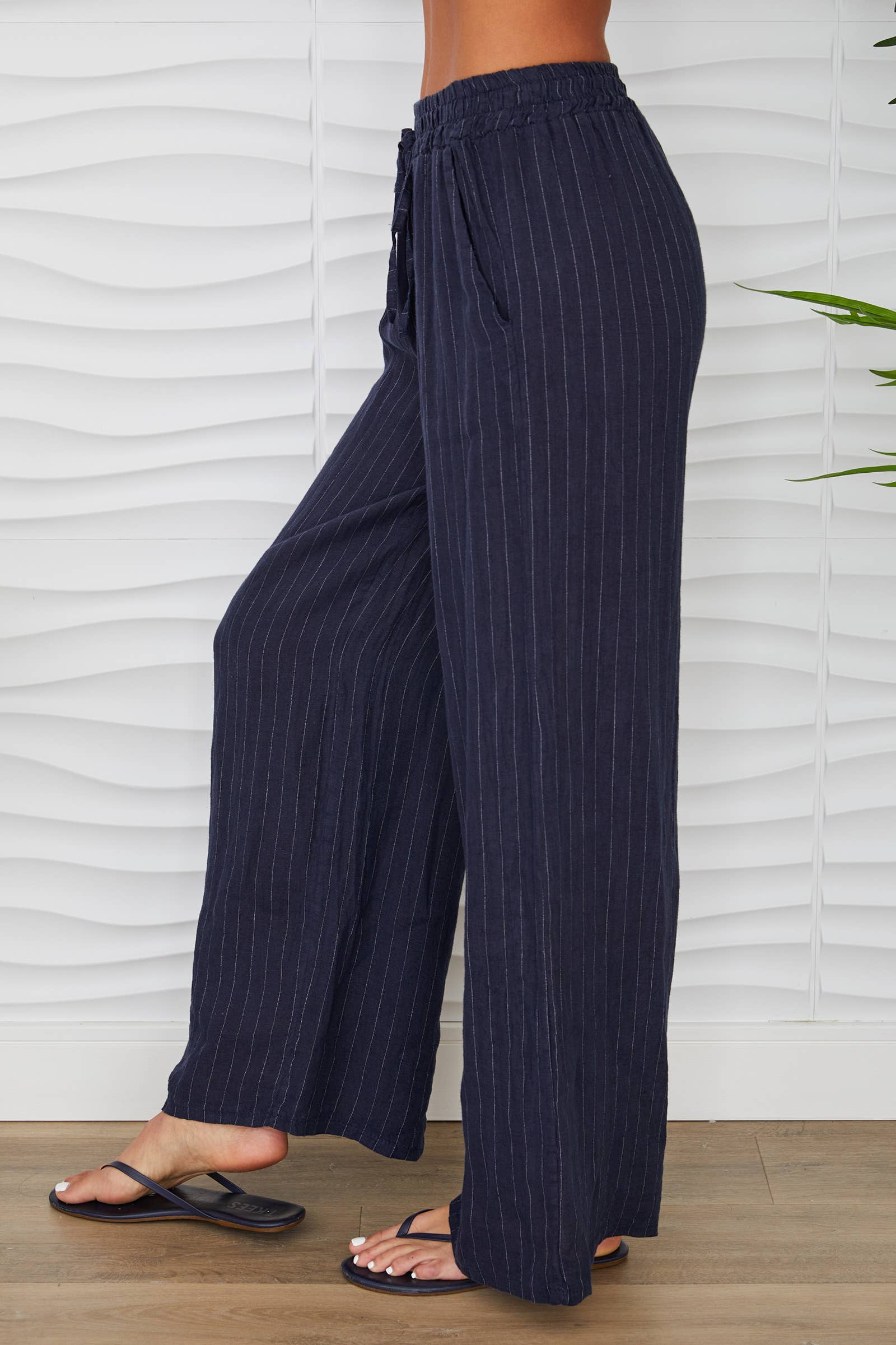 Linen Pinstripe Pants with Tie Waistband