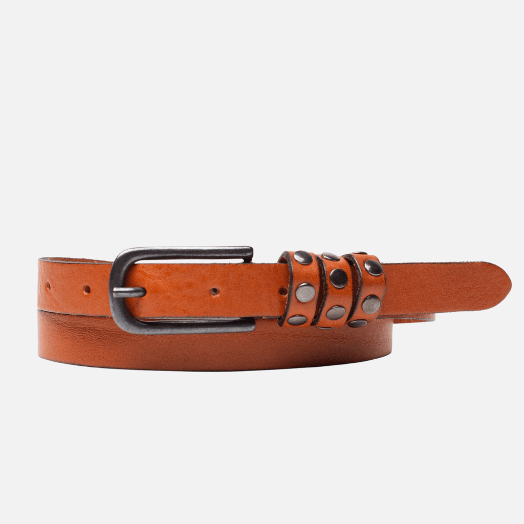 Kai Silver Buckle Skinny Studded Design Leather Belt