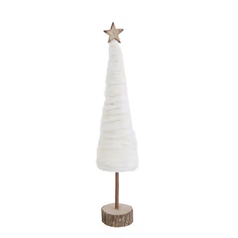 18" Cream Christmas Tree with Star and Wood Base