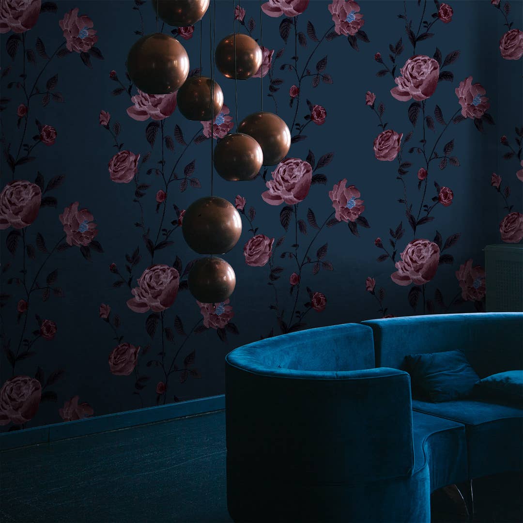 Rambling Rose Denim Peel and Stick Wallpaper, 56 Sq. Ft.