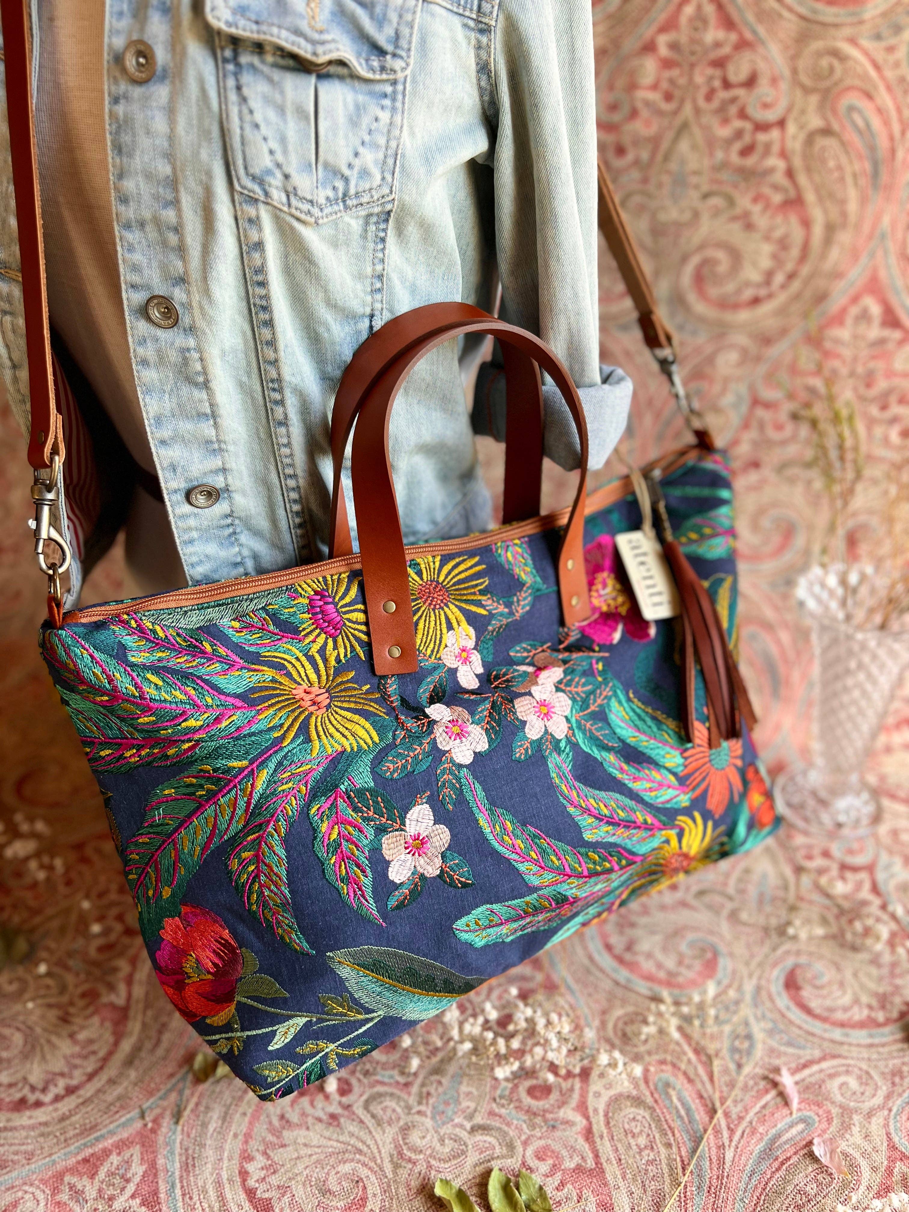 Handcrafted Carryall Tote and Floral Buddy Bag