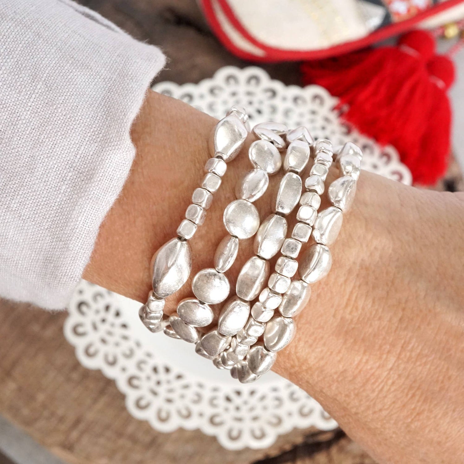 Boho Gold and silver Beaded Bracelets stack of 5
