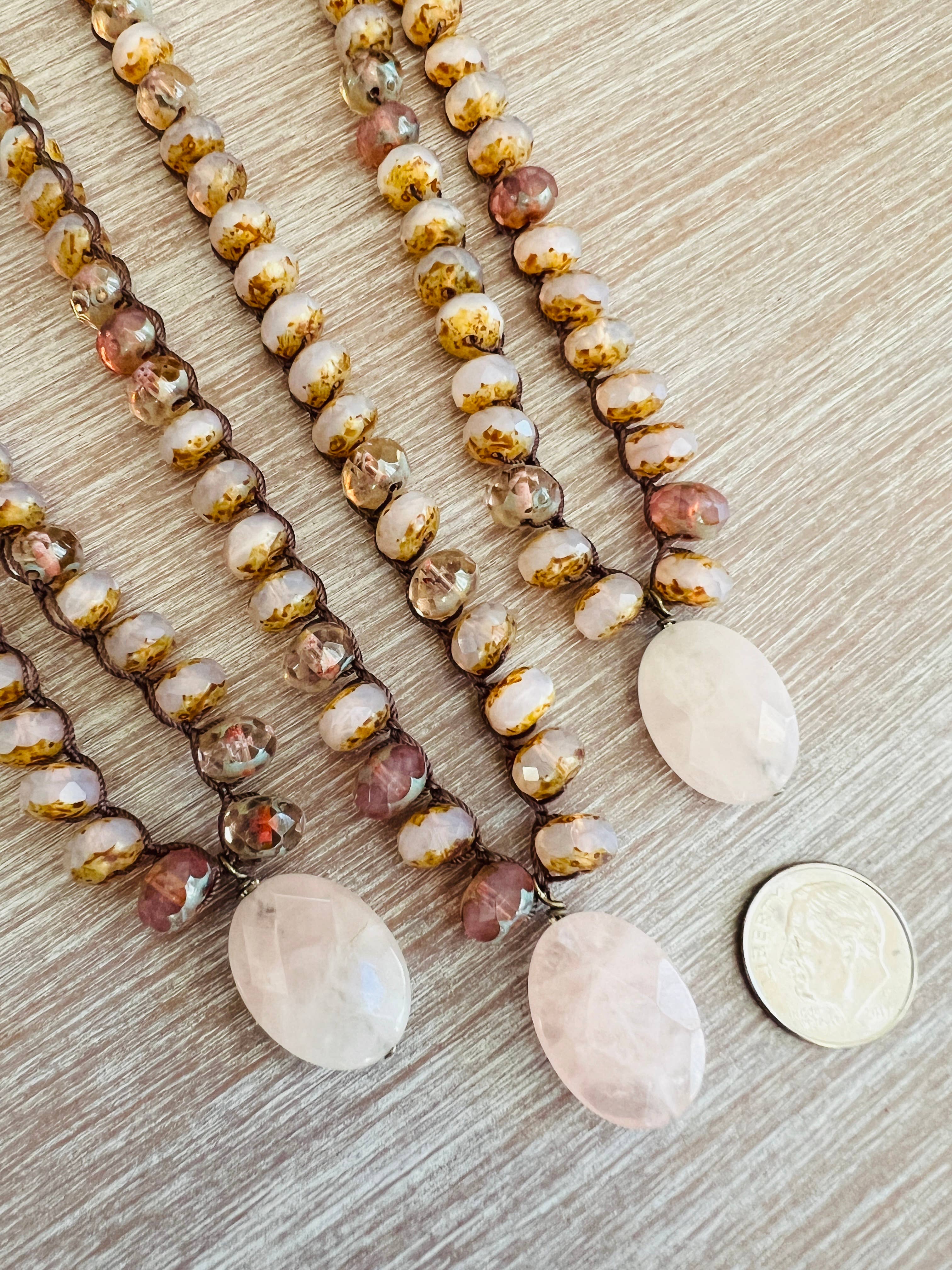 Rose Quartz Earthen Beauty Necklace With Faceted Crystals