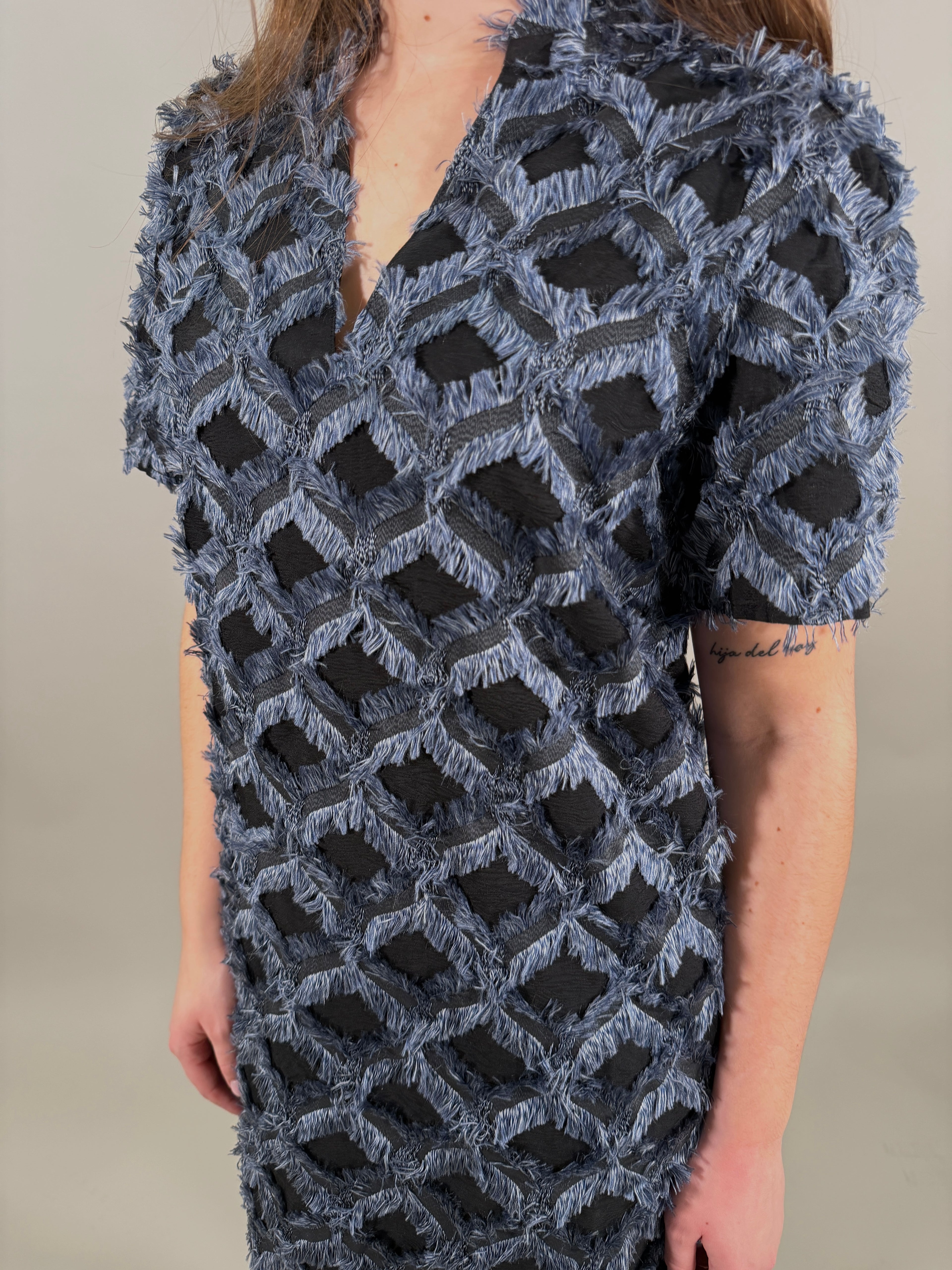 Textured Fringe Diamond Mini Dress