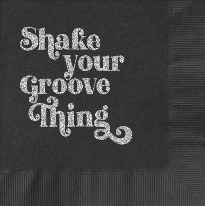Shake Your Groove Thing Silver Glitter Foil Cocktail Napkin