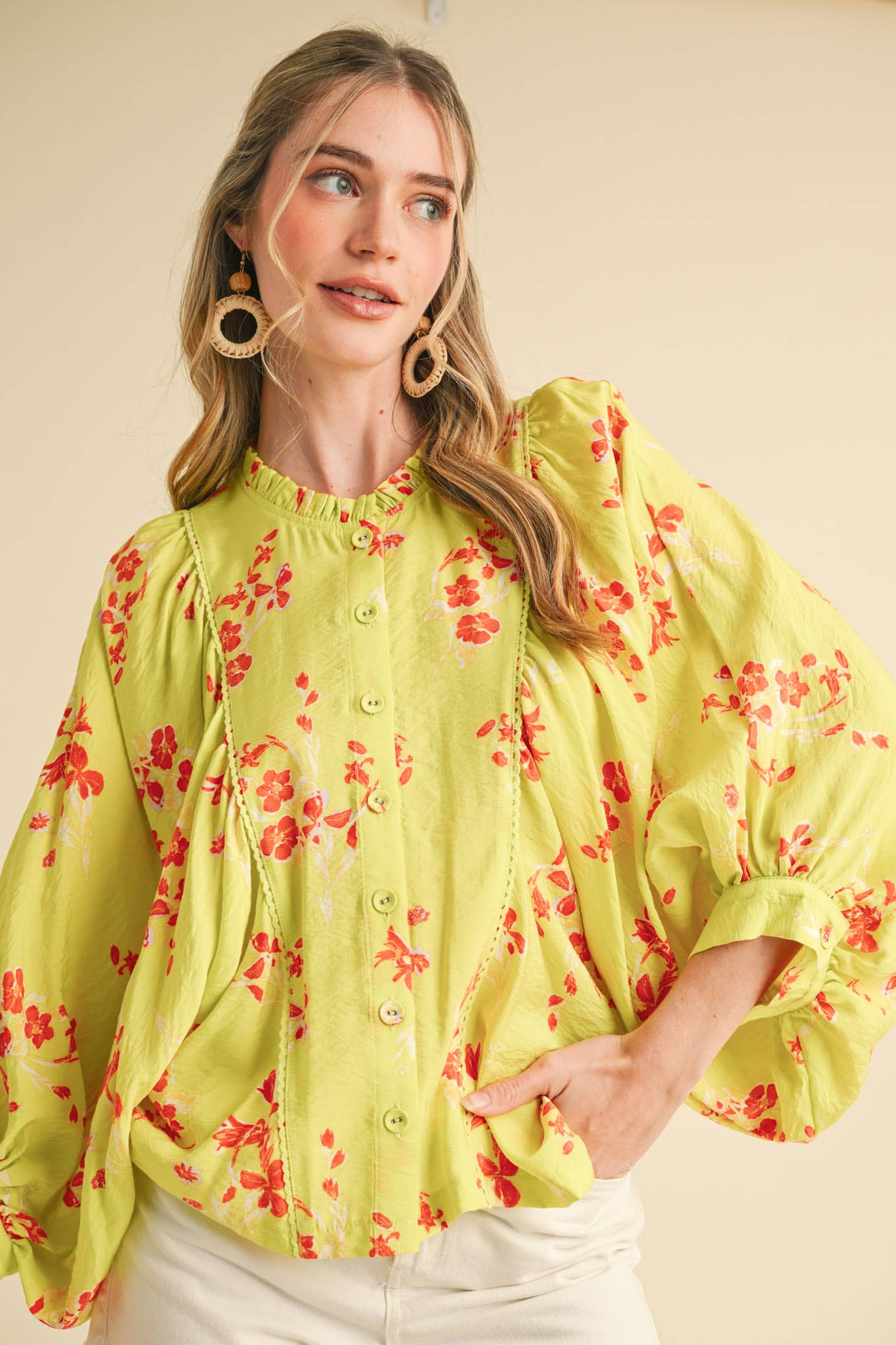 Floral Print Dolman Sleeve Blouse