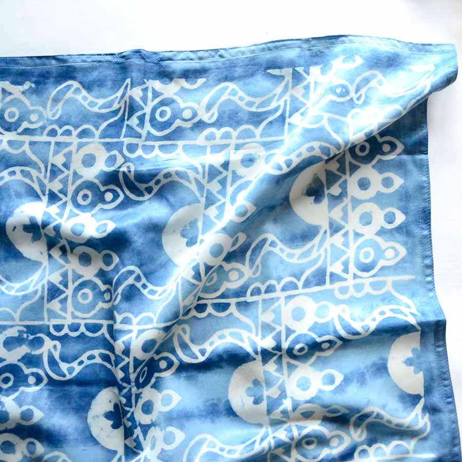 Light Blue Square Blocked Shibori Bandana, Head Scarf | Neel